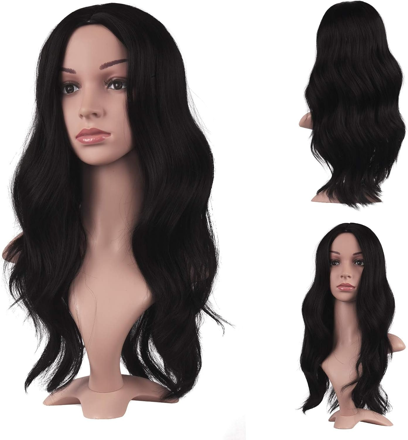 XILIYAI Long Black Wigs for Women, 26 Inch Middle Parting Synthetic Wavy Wig for Daily Party, Natural Black - Blonde--Straight image number 3