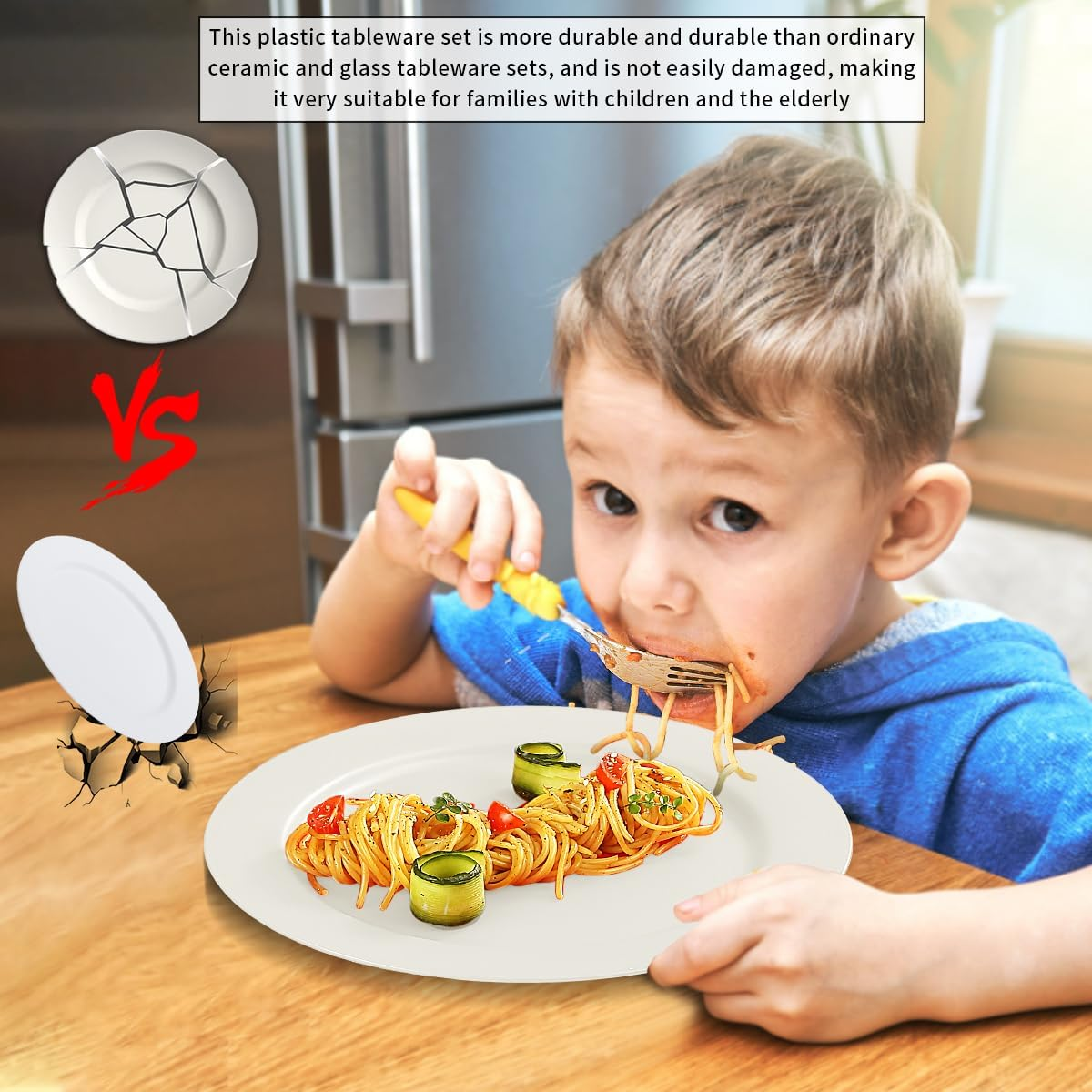 Berglander White Plastic Plates Set of 12 Pieces 10", Reusable and Unbreakable Flat Dinner Plates, Salad Plates, Pasta Bowls, Dishes Set Easy to Carry for Home, Garden, Picnic, Camping, Outdoor image number 3