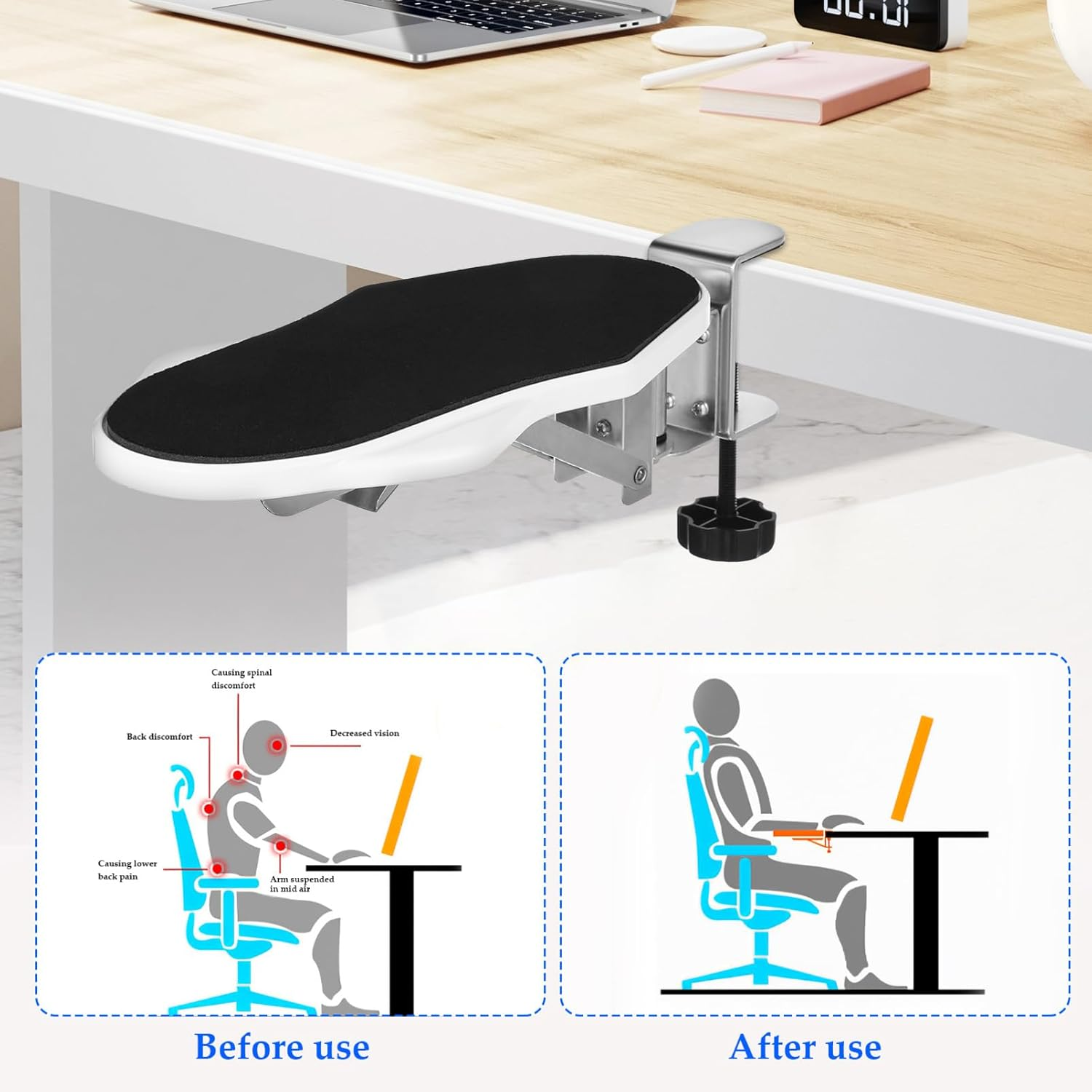 Operitacx Computer Arm Rest for Desk, 180&deg; Adjustable Rotating Elbow Arm Support, 90&deg; Foldable Desk Extender Tray, Ergonomic Mouse Pad Holder for Home and Office Desk image number 4