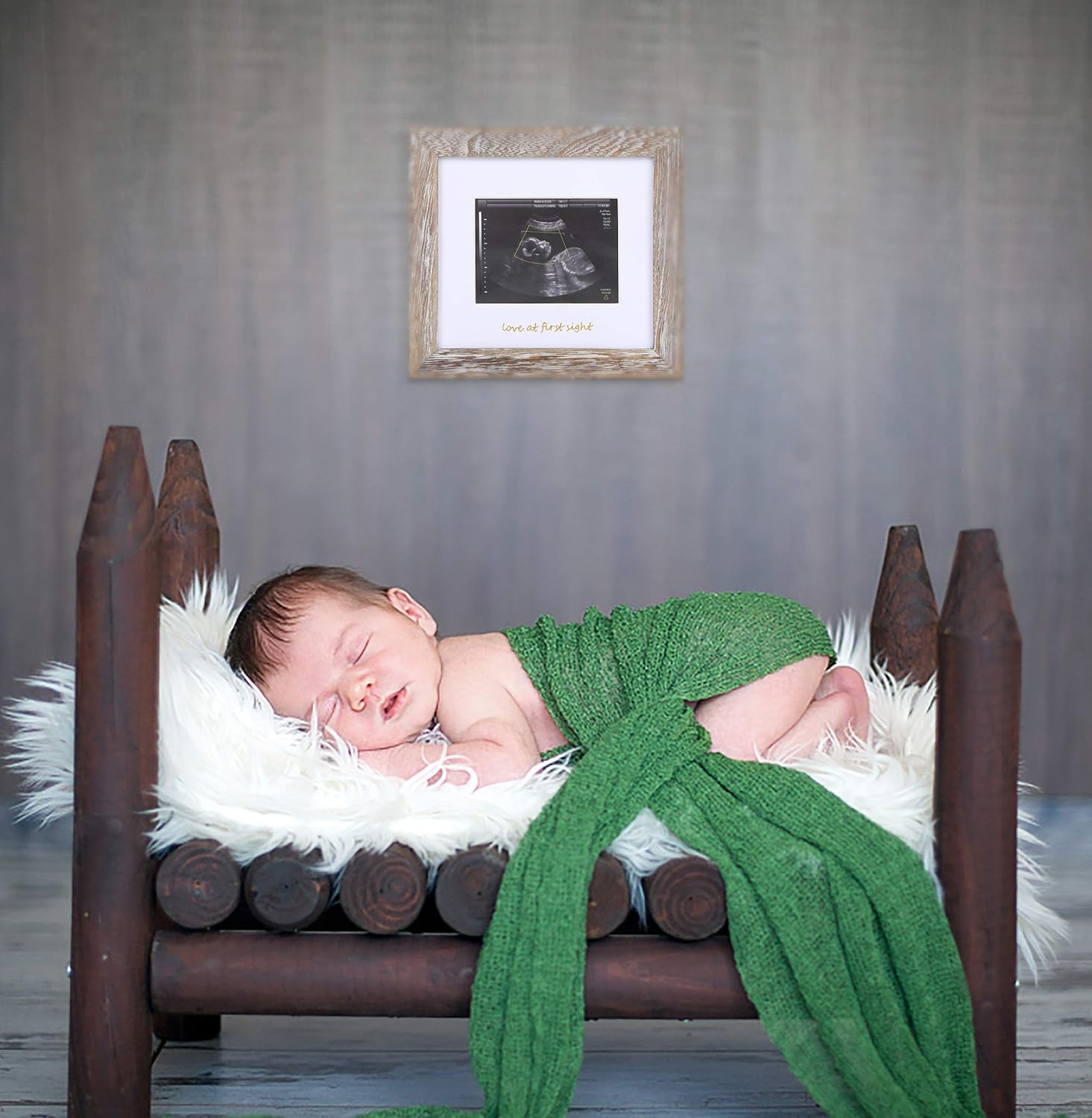 IHEIPYE Baby Love at First Sight Sonogram Keepsake Frame - Ultrasound Picture Frame - Pregnancy Announcement Frame for Expecting Parents, Gender Reveal Party, Grandparents, Rustic White image number 1