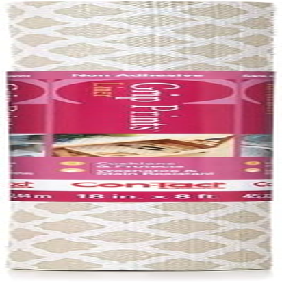 Con-Tact Brand Grip Prints Shelf Liner, Non-Adhesive Durable Liners, Slip-Resistant Drawer and Cabinet Covering, 18" X 8', Khaki Plaid, Pack of 1 Roll