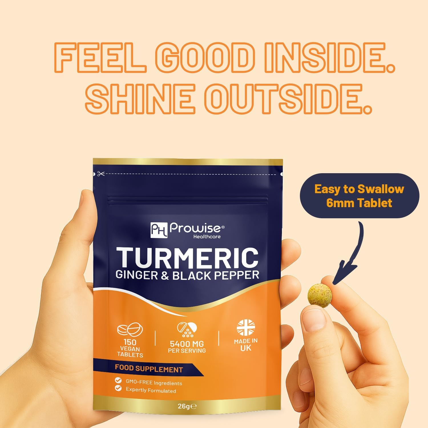 Turmeric Tablets 5400Mg with Black Pepper, Ginger - Turmeric 95% Curcumin Supplements | 150 Easy Swallow Tablets (Not Capsules or Powder) - Letterbox Friendly - Made in UK - Prowise image number 3