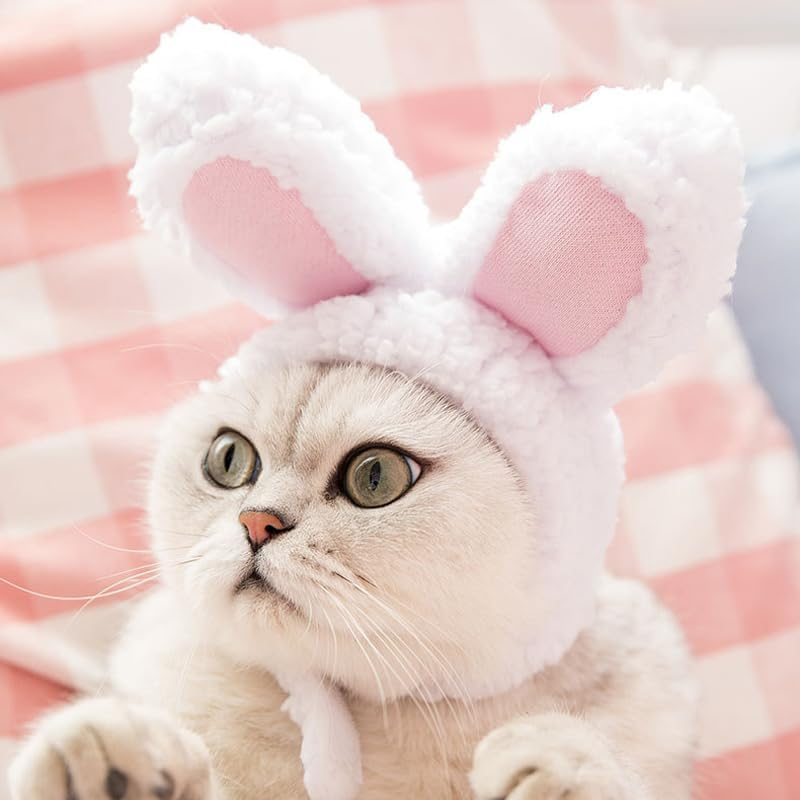 LERTREE Pet Bunny Ears Hat, Plush Rabbit Cosplay Headdress for Puppy Cat Easter Party Headwear image number 5