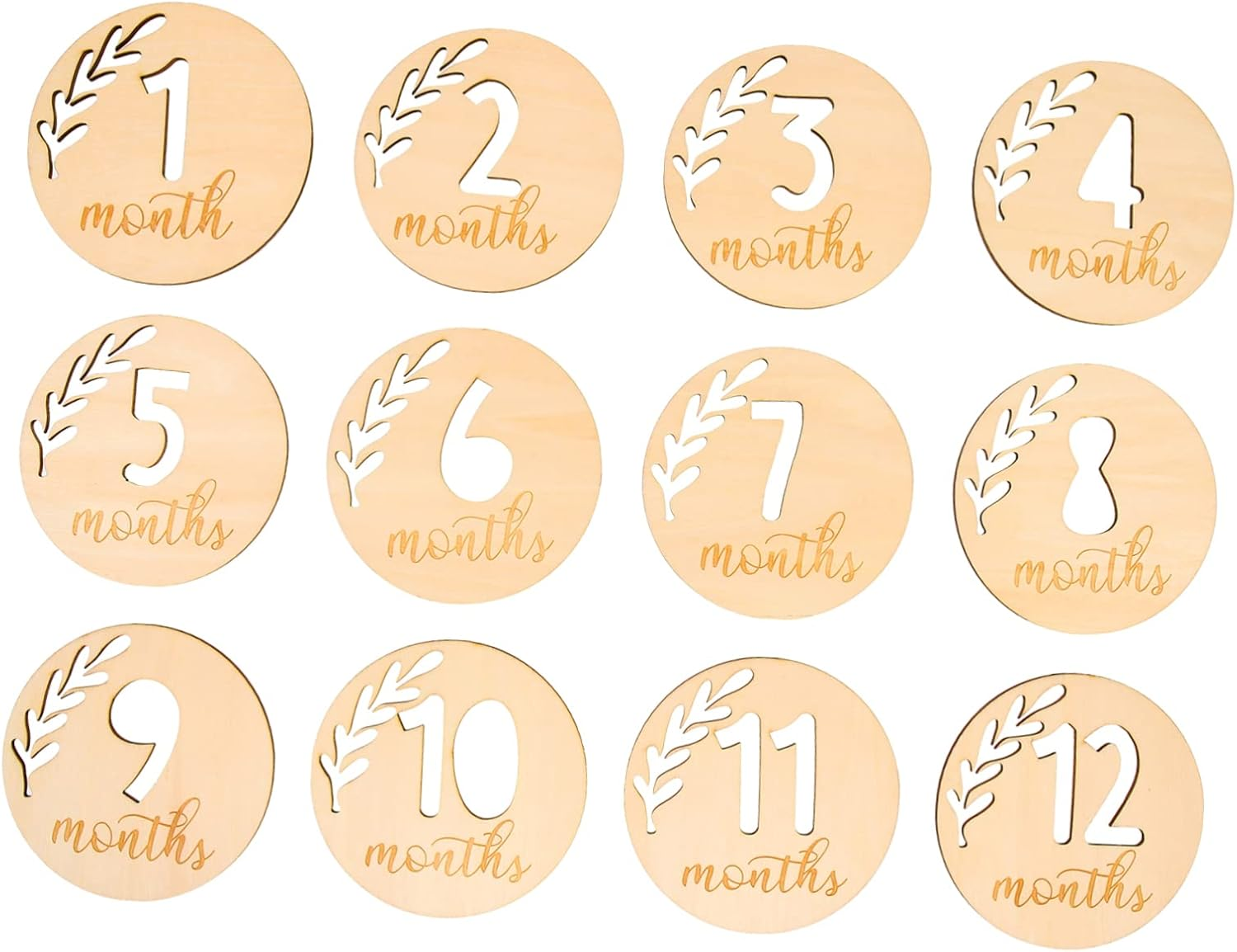 12Pcs Hollowed Wooden Baby Milestone Cards Infant Monthly Growth Blocks Photography Props for Newborns Baby Supplies Monthly Commemorative Set image number 5