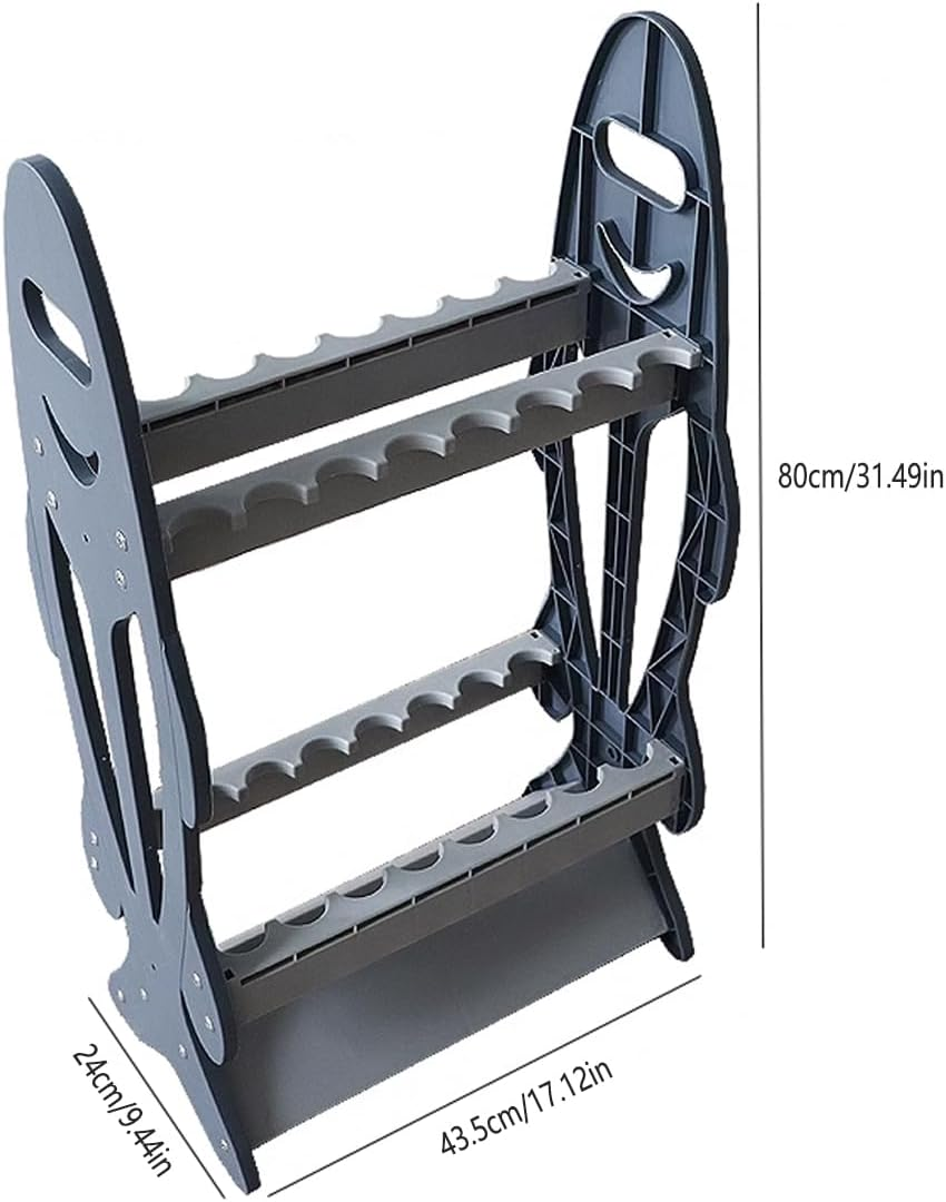 AIMALL Fishing Rod Rack Holder Stand &ndash; 16 Slots Vertical Storage for Sea Rods, Scoop Nets &ndash; ABS Foam Material, Freestanding Floor Display, 31.5X17.1X9.4In, Black