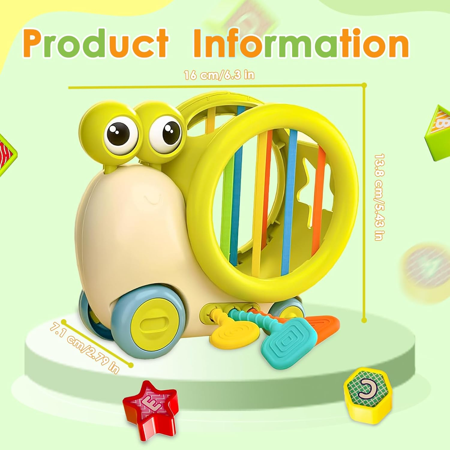 Caunedy Snail Activity Cube, Montessori Toy Sensory and Educational Toddler Toys with Shape Sorter and Pull String, Education Cube for Baby Plane Travel,Gift for Boy and Girl 1 2 3 Year Old image number 1