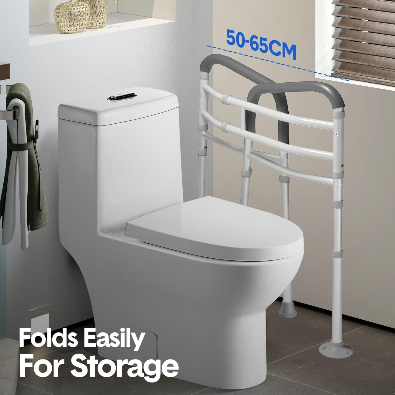 Adjustable Toilet Safety Seat Risers for Seniors with Storage Pouch,Stand Alone Toilet Safety Frame with Handles for Elderly