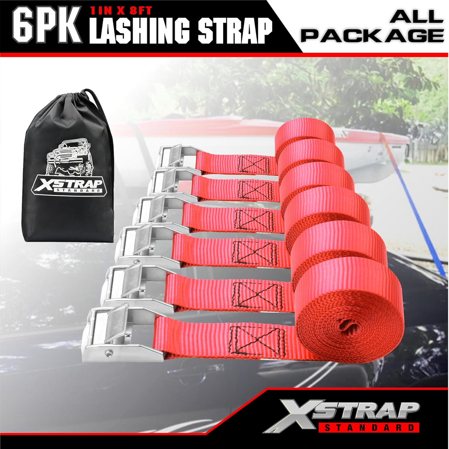 XSTRAP Ratchet Tie down Straps 6PK 8FT 1-Inch, Red image number 5