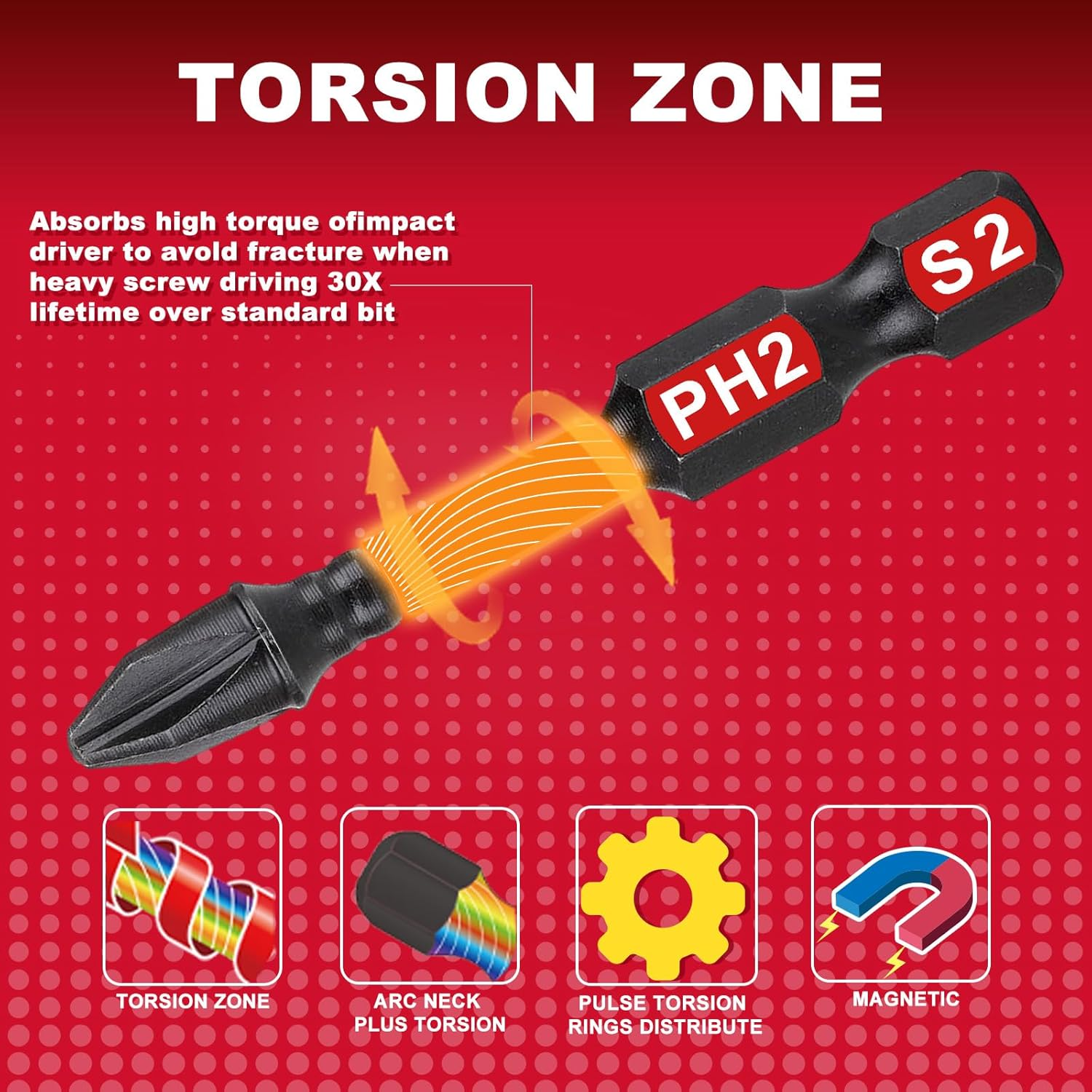 Impact Tough 6 In. #2 Phillips Screwdriver Bits Set,10 Pack Magnetic D2 Steel Long Cross PH2 Power Driver Bits with Storage M-Box image number 4