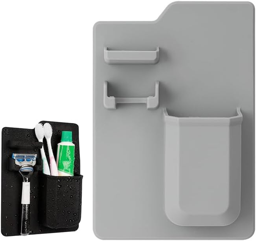Shower Toothbrush Holder for Bathroom,1Pc Silicone Toothbrush and Razor Holder,Silicone Toothbrush Holder Shower Razor Holder for Bathroom Hanging (Black)