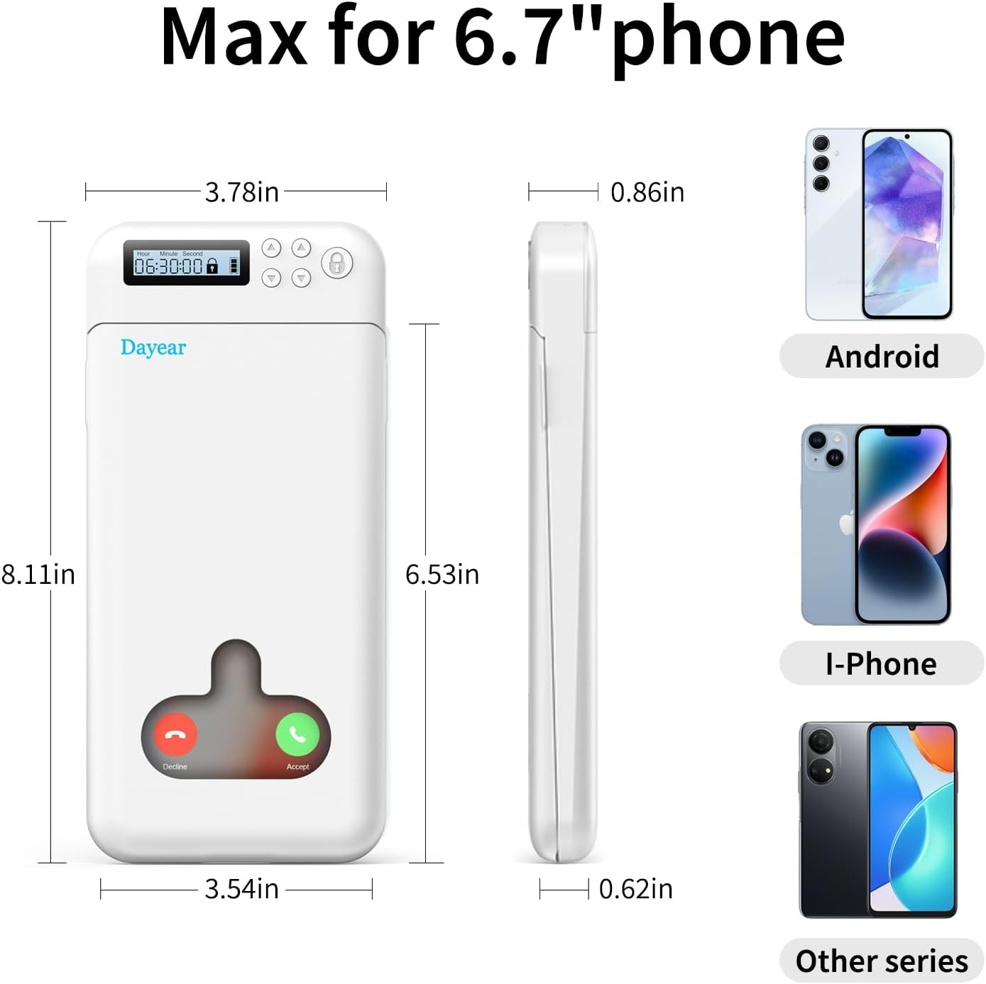 Phone Lock Box with Timer, Self-Control Timed Locker Jail, Mini Portable Timer Lock Box for Iphone/Android (Max 6.7 Inch), Help Kids/Adults Prevent Addiction (White) - Light Blue image number 7