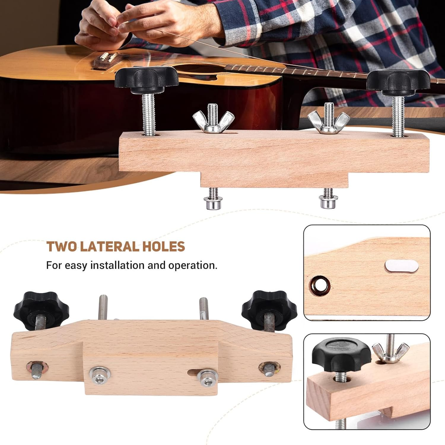 Maple Guitar Bridge Clamp, Entry Level Bridge Clamp Acoustic Luthier Tools with Cork Gasket & L Wrench, Guitar Bridge Holding Repair Luthier Tool for Classical Acoustic Guitars image number 4