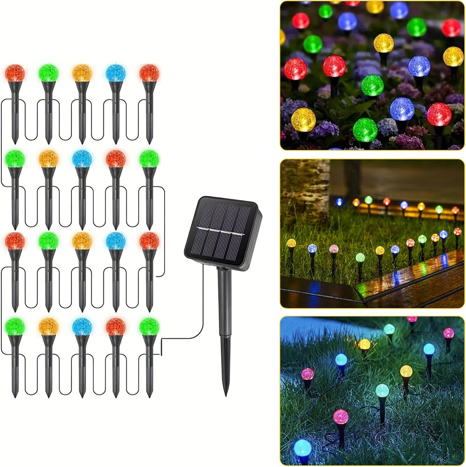 Solar Garden Lights Outdoor, 30LED 7.9Ft Bubble Beads Shaped Solar Lights Outdoor with 8 Lighting Modes, Fairy Light Waterproof Patio Light for Garden Yard Porch Wedding Party Decoration(Colorful) image number 2