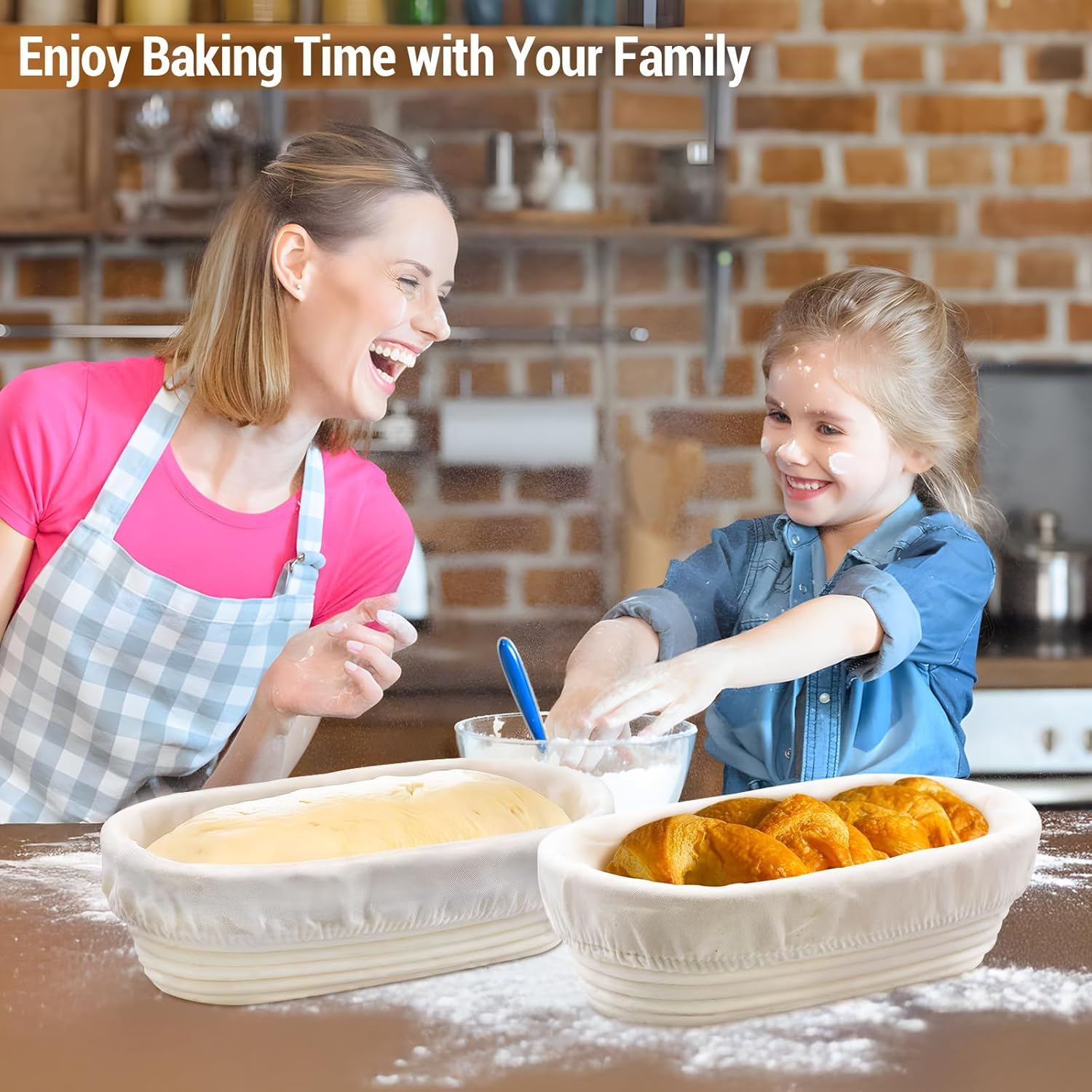 Banneton Bread Proofing Basket Set of 2, 11 Inch Oval Bread Basket Sourdough Bread Baking Supplies Bread Making Tools Proofing Bowls with Bread Lame, Linen Liner and Dough Scraper image number 5