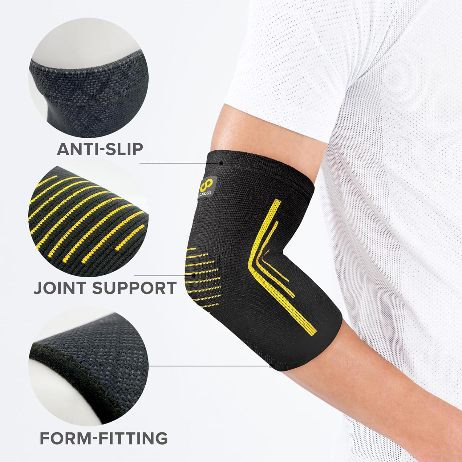 Bracoo Elbow Brace for Tendonitis, Tennis Elbow Brace for Elbow Support, 2 Pack Breathable Arm Sleeve for Gym, Golf, Golf Elbow, Arthritis, Pain Relief, Injury Recovery, EE92 Black S image number 2