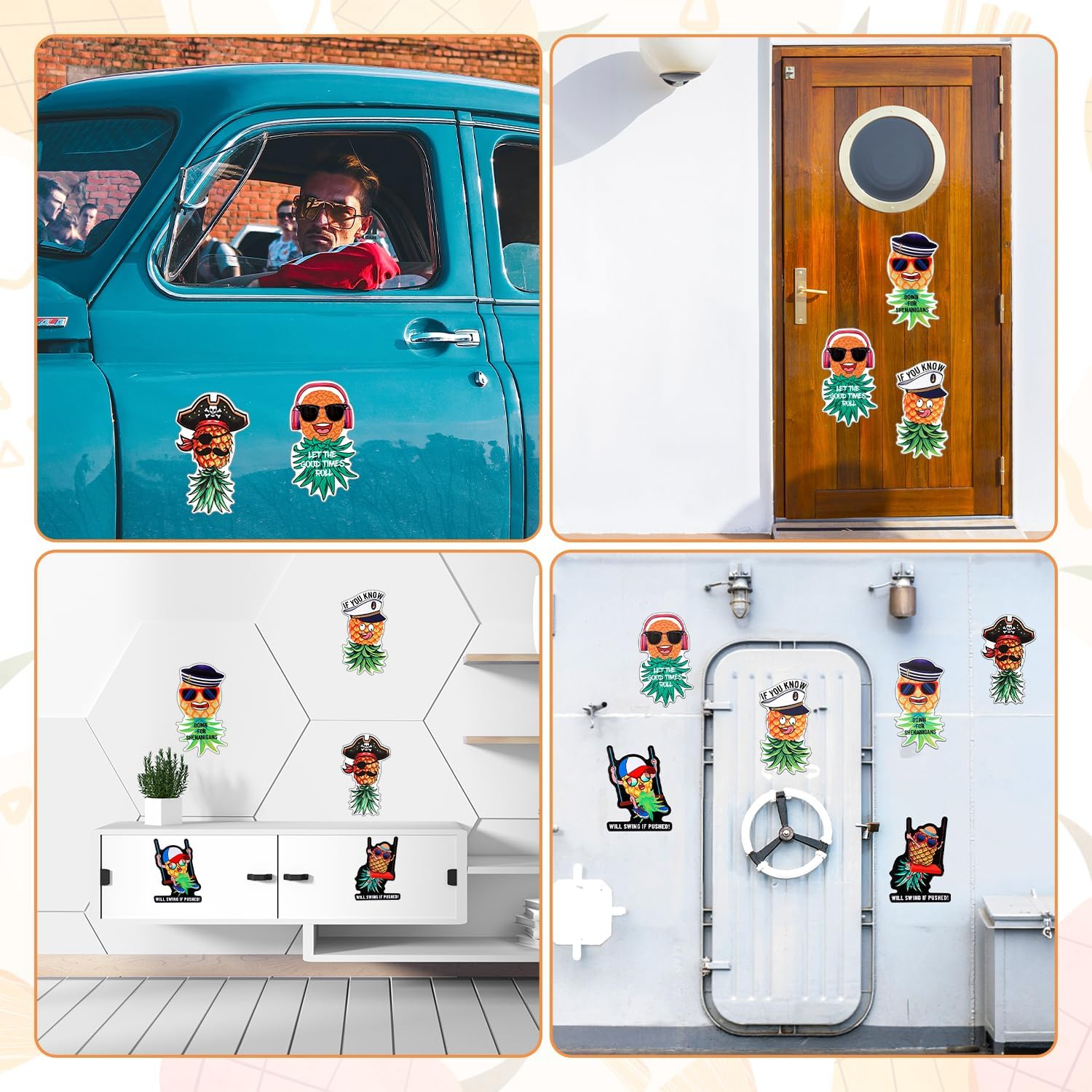 6Pcs Upside down Pineapple Cruise Door Magnets, Funny Large Carnival Ship Cabin Door Decoration Magnetic for Refrigerator Fridge Car Decor