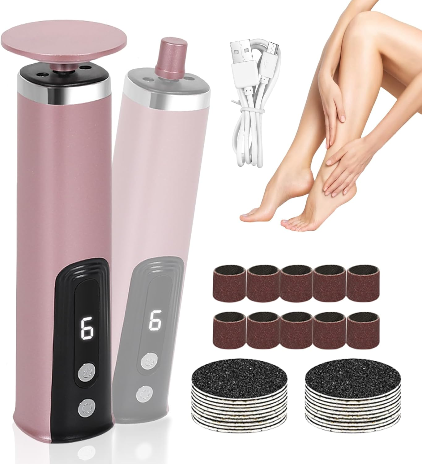 2-In-1 Electric Callus Remover, Callus Removal Foot, Rechargeable Electric Callus Remover Feet, 6 Speeds, Pedicure Set, Foot Care, Electric for Cracked Heels, Callus, Hard Skin image number 5