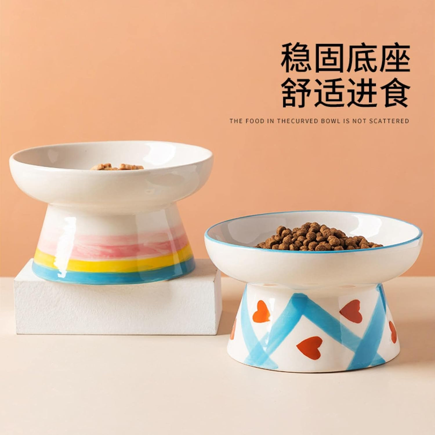 Pet Ceramic Cat Bowl Cute High Dog Bowl Cat Bowl Cat Bowl Slanting Mouth Neck Protection Anti-Spill Pet Food Utensils-Style XIV image number 5