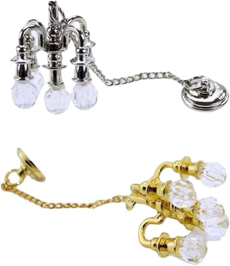 Kisangel 2Pcs Miniature Hanging Crystal Chandelier for Dollhouse Decoration Elegant Ceiling Light for Miniature Scenes Finish image number 5