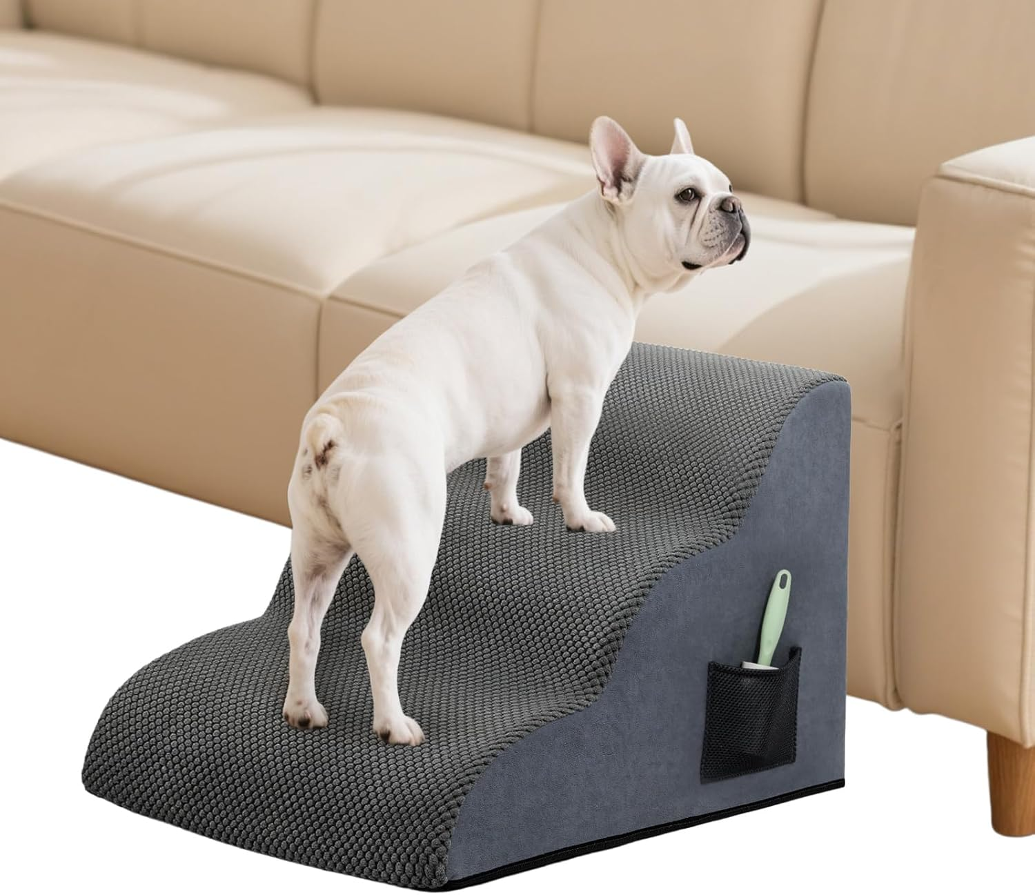 Pawz Dog Stairs Ramp for Small Dog,3 Steps High Density Foam Pet Stairs W/Storage Pocket & Handle,Non-Slip Balanced Pet Stairs Ladder for Cats,For High Sofa Bed Couch for Small & Old Dogs, Injured Pet image number 6