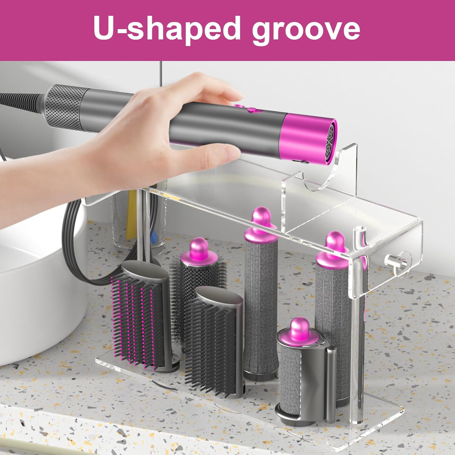 Yewink Airwrap Holder for Dyson - HQ Acrylic Hair Tool Storage Stand - Countertop Desktop Organizer for Dyson Styler and Accessories - Space-Saving Bathroom Beauty Holder image number 1