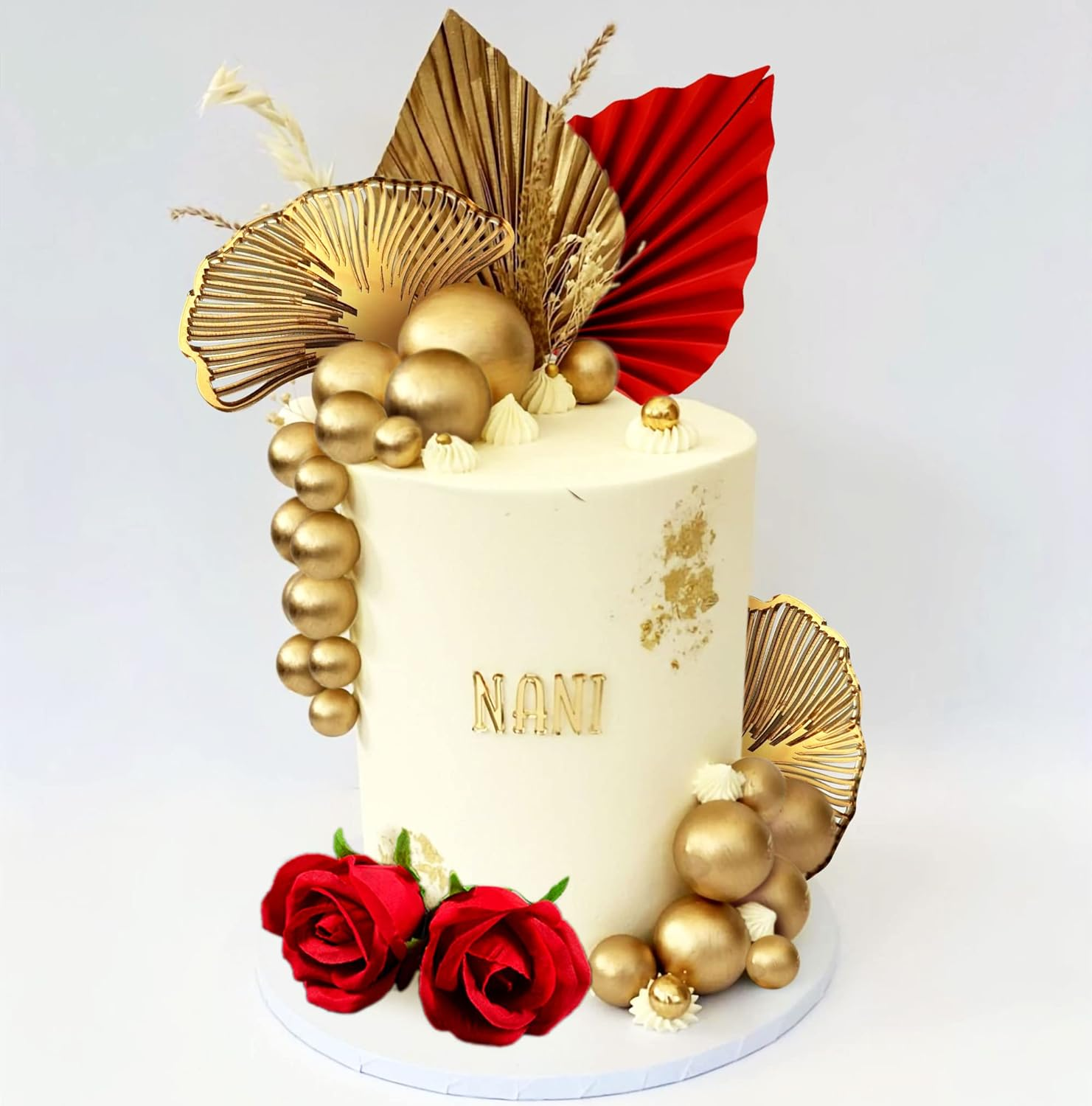 Jevenis Red Rose Cake Decoration Queen Lady in Red Cake Topper Gold Leaves Cake Decoration for Wedding Birthday Bridal Shower Engagement Baby Shower image number 5