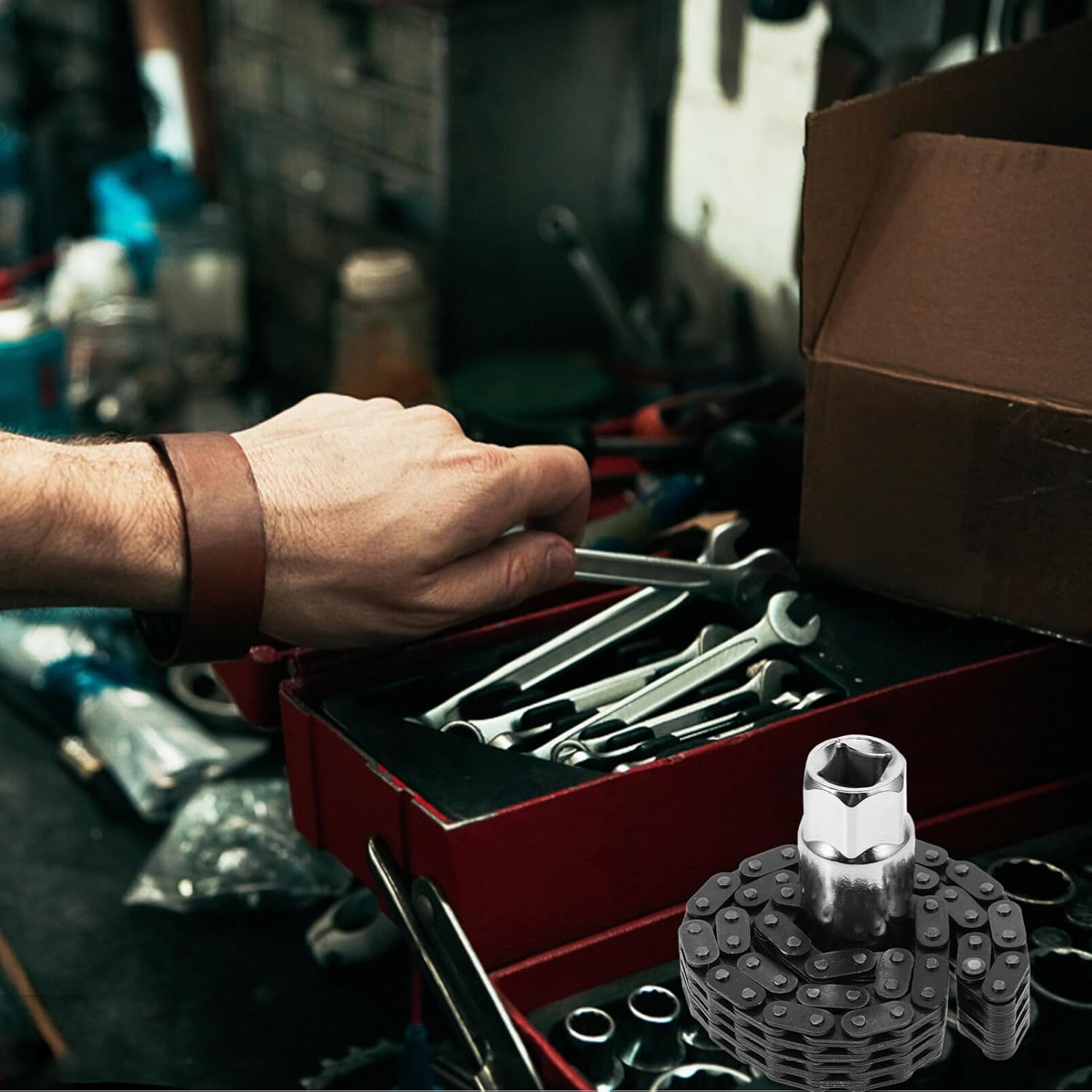 SOLUSTRE Chain Wrench Section Oil Filter Tool Heavy-Duty Double Chain Wrench for Motorcycle and Automotive Versatile Filter Removal and Installation Construction image number 6