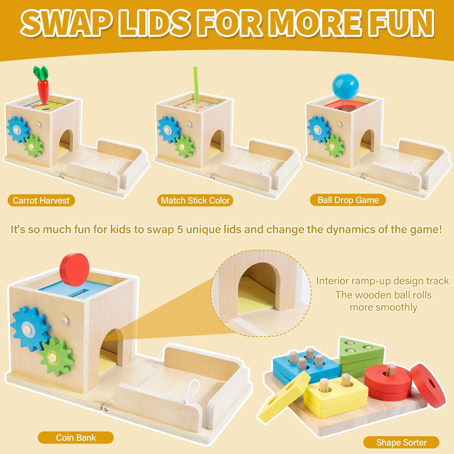 Wooden Montessori Baby Toys, 8-In-1 Wooden Play Kit Includes Object Permanent Box, Coin Box, Carrot Harvest, Shape Sorting & Stacking - Montessori Toys for Boys Girls Toddlers (Standard Edition) image number 1