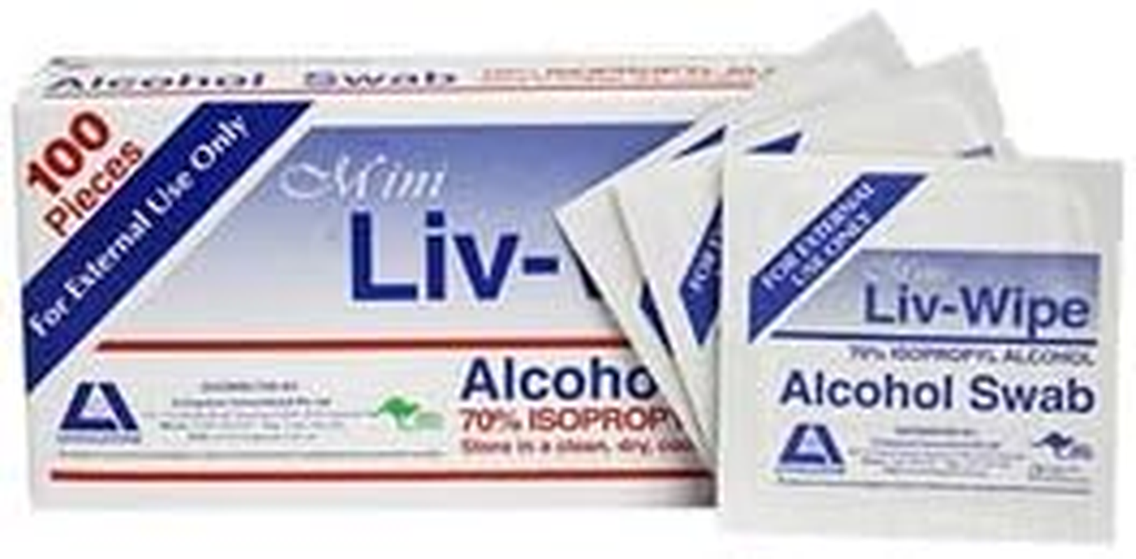 Liv-Wipe Mini Alcohol Swabs, 65 X 30Mm, 70% Isopropyl Alcohol, 100 Packs per Box