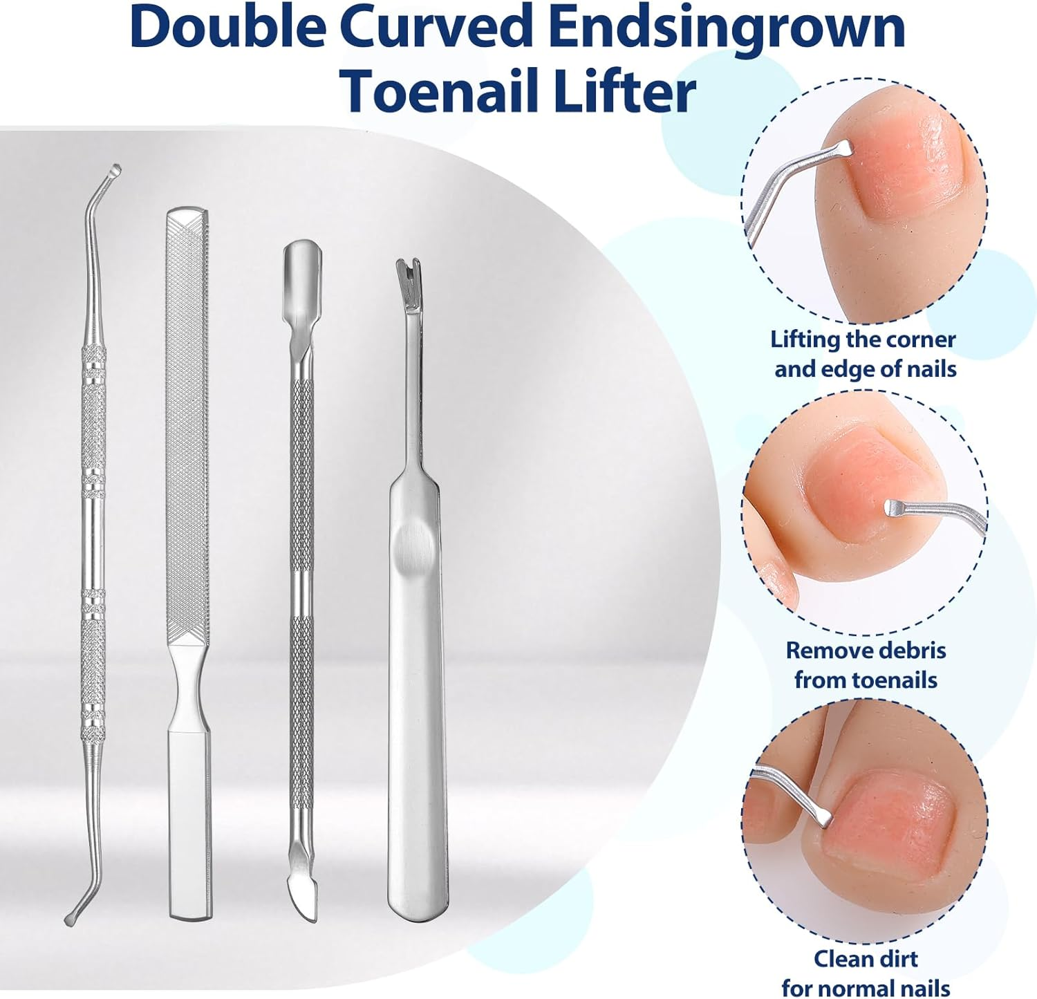 YBEATY 4PCS 3-In-1 Nail File Kit Stainless Steel Toe Nail-Care Kit Non-Slip Metal Fingernail Filing with Ingrown Lifter Thumb Guard Durable Nail Care Tool for Men Women Thick Nailsseniors Dogs image number 2