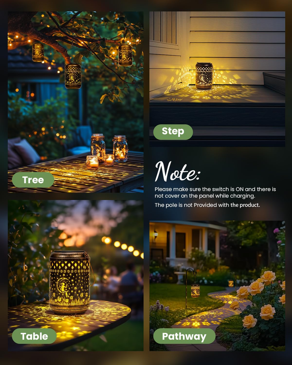 Solar Hanging Lanterns 2 Pack Waterproof Fairy Garden Lights Outdoor Decor Metal Solar Lanterns for Patio Yard Garden image number 5