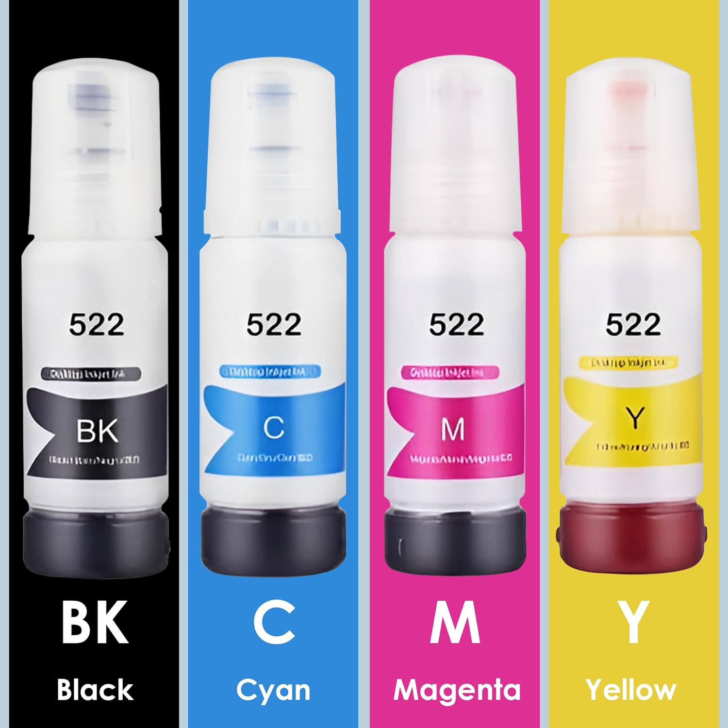 4 Pack Ink Bottle for Epson T522 [1BK+1C+1M+1Y] - Compatible with Epson Ecotank ET-1110 ET-1810 ET-2810 ET-2811 ET-2820 ET-4700 ET-4800, Expression ET-2710 ET-2720