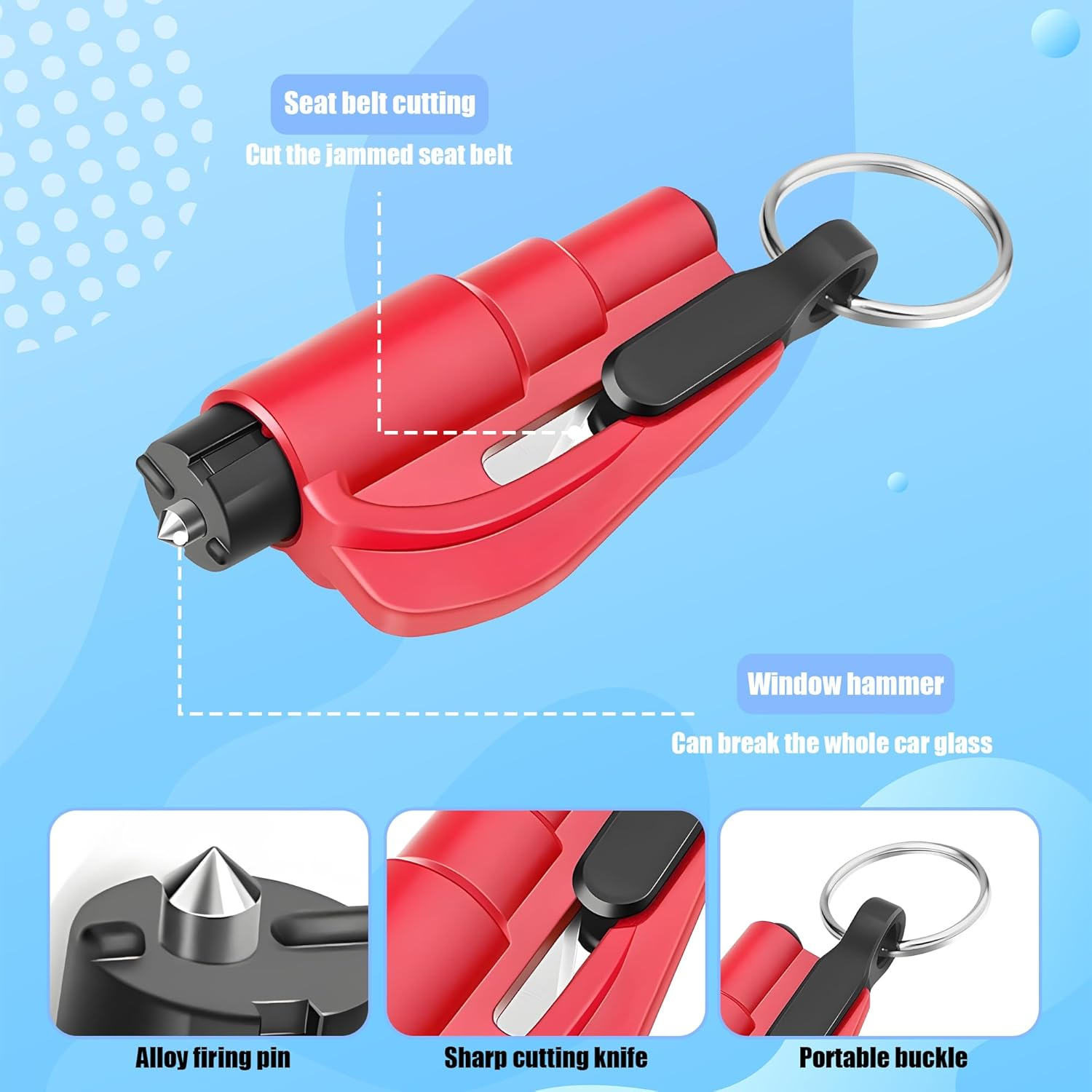 2-In-1 Emergency Keychain Car Window Breaker and Seatbelt Cutter (2 Pack) - Spring-Loaded One-Press Design, Extreme Environment Reliability for Underwater Escape & Accidents for Drivers, Families image number 2