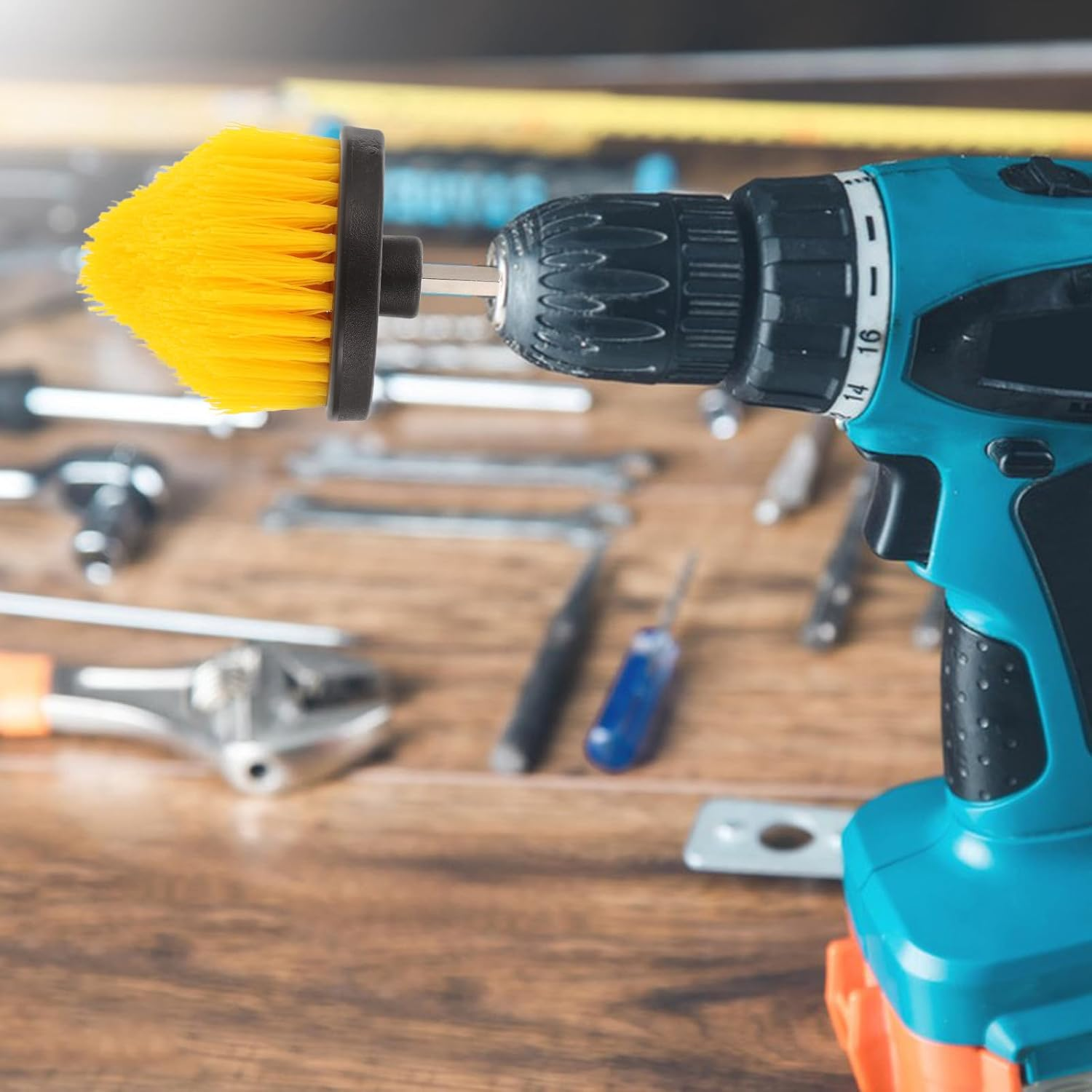 Hohopeti 2Pcs Drill Brush Attachment Cleaning Tool Kit for Bathtub Shower Tile Walls with Stiff Bristles Yellow Scrubber Compatible with Hand Drills image number 2