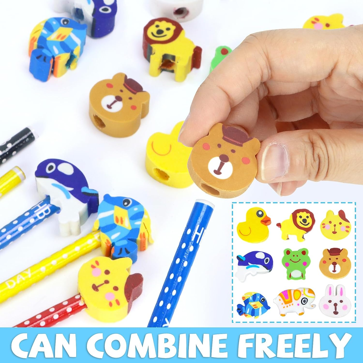 50 Pack Assorted Colorful Cartoon Animal Pencils with Erasers - Fun for Kids, Bulk with Animal Eraser Toppers, Party Favors, Novelty image number 1