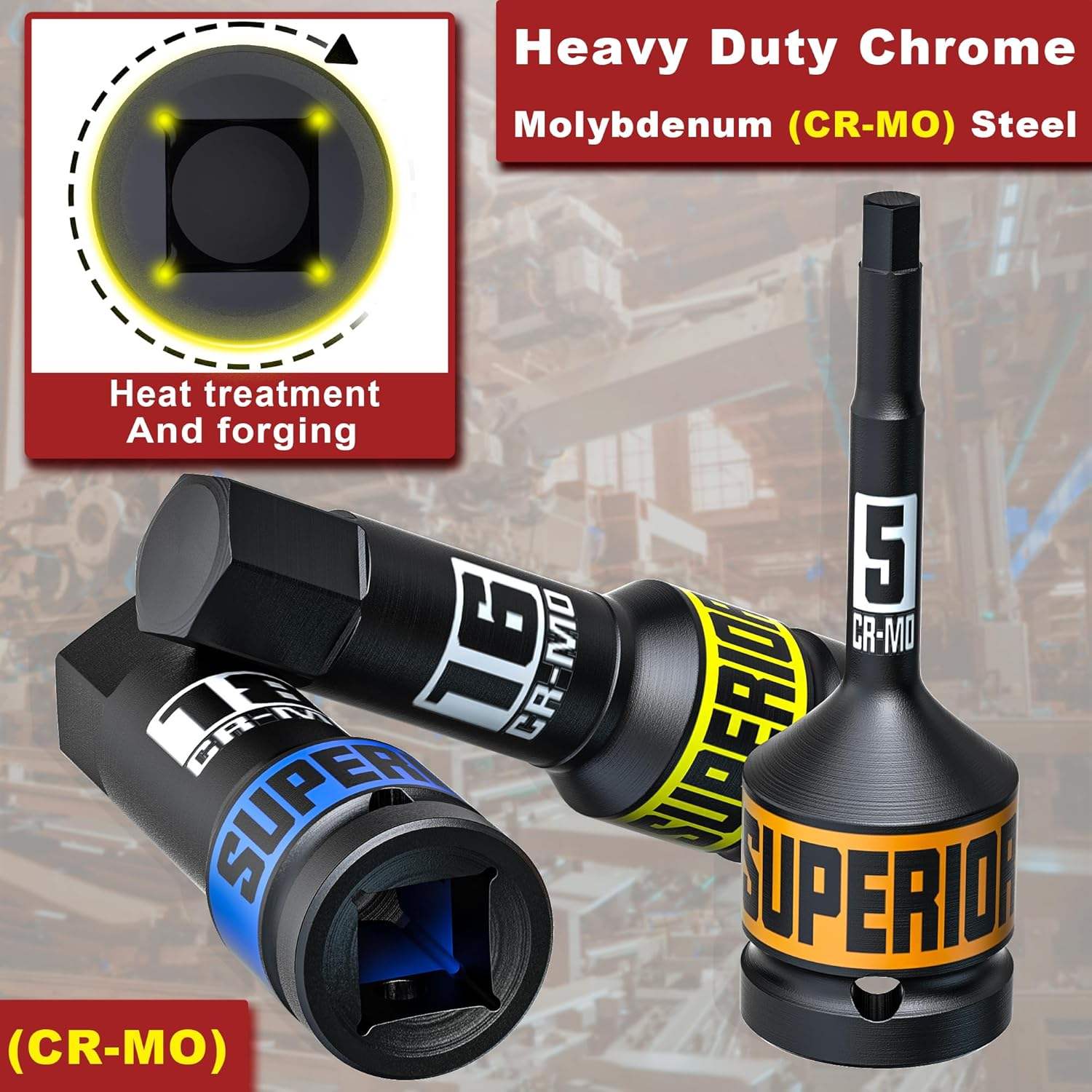 1/2" Drive Master Impact Hex Bit Socket Set, 5 Mm - 19 Mm, Impact Allen Bit Socket Set, Cr-Mo Steel, for Installing, Dismantling and Repairing Wheel Nuts on Vehicles,10 Pieces