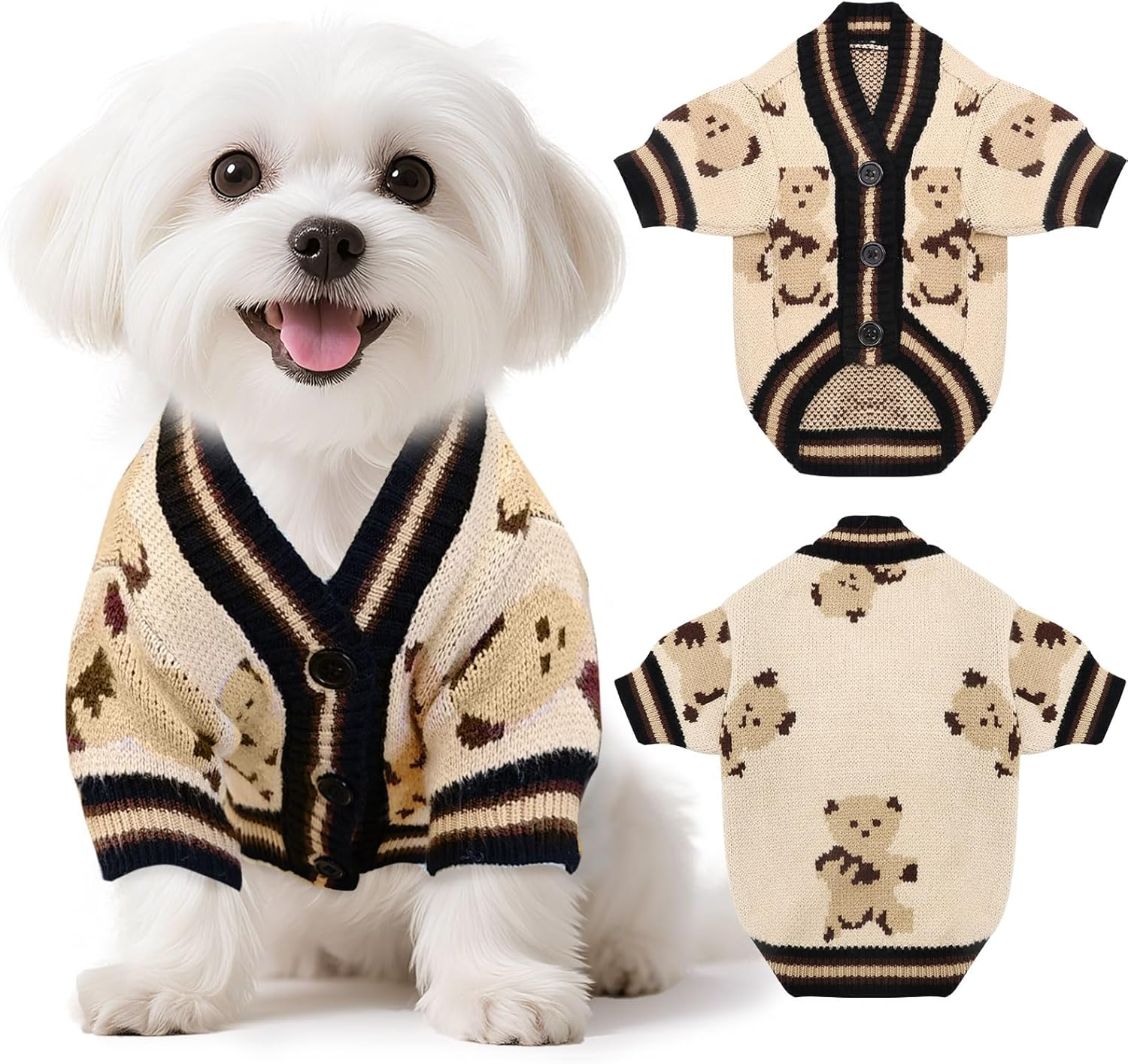 Small Dog Sweaters Cute Bear Knitted Dog Cardigans Clothes for Small Medium Dogs Soft Pet Puppy Cat Knitting Outfits Fall Winter Warm Boy Girl Dogs Knitwear Coat Apparel（Blue,X-Small）