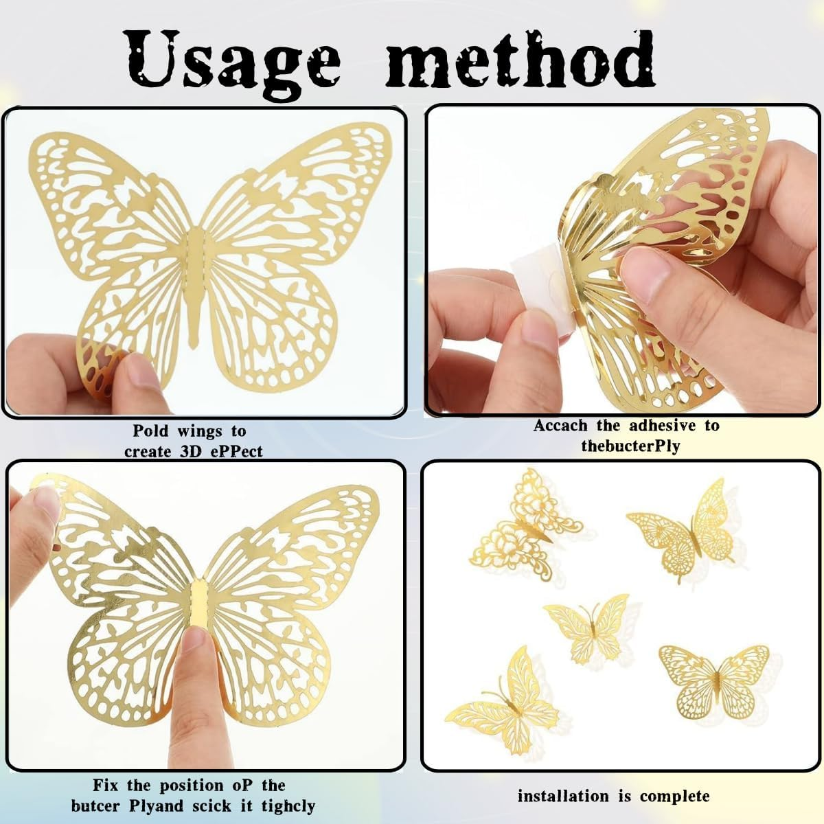 3D Butterfly Wall Decoration, Golden Butterfly Birthday Decoration, Detachable Stickers, Butterfly Party Decoration, Cake Decoration, 48 Pieces image number 5