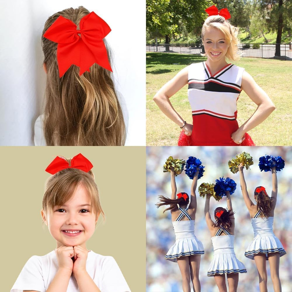 Pack of 2 Bow Hair, Red Bow Hair, Red Hair Bow, Red Bow, Red Large Bow Hair Rope, Hair Bow Women, for Cheerleaders, Teenage Girls (Red) image number 5
