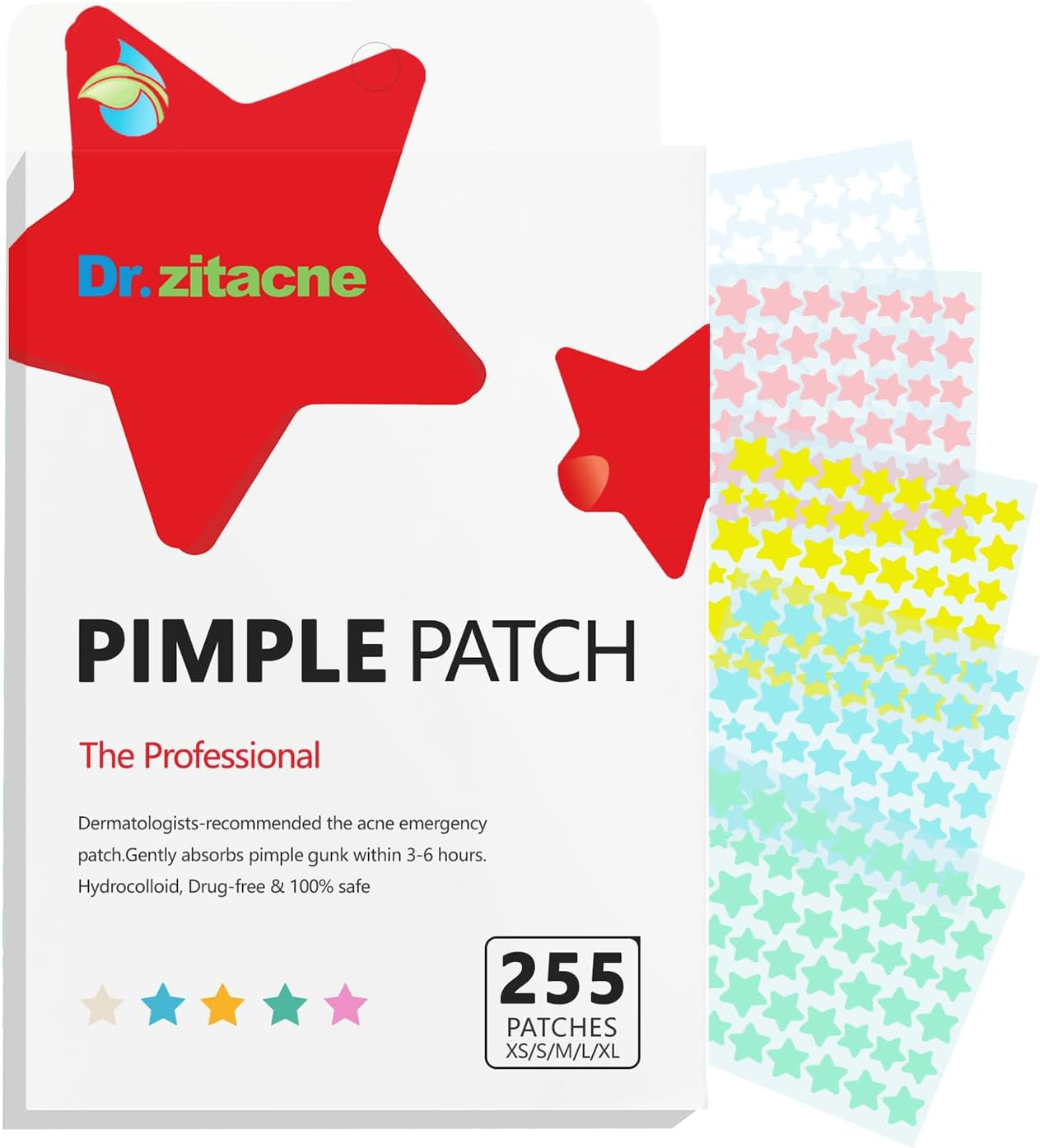 Pimple Patches for Face, 255Pcs 5Colors & 5Sizes(8,10,12,14,16Mm) Hydrocolloid Acne Patches Precise Matches Different Sizes, Cute Star Spot Stickers, Tea Tree Salicylic Acid Centella, Zits Absorbing image number 1