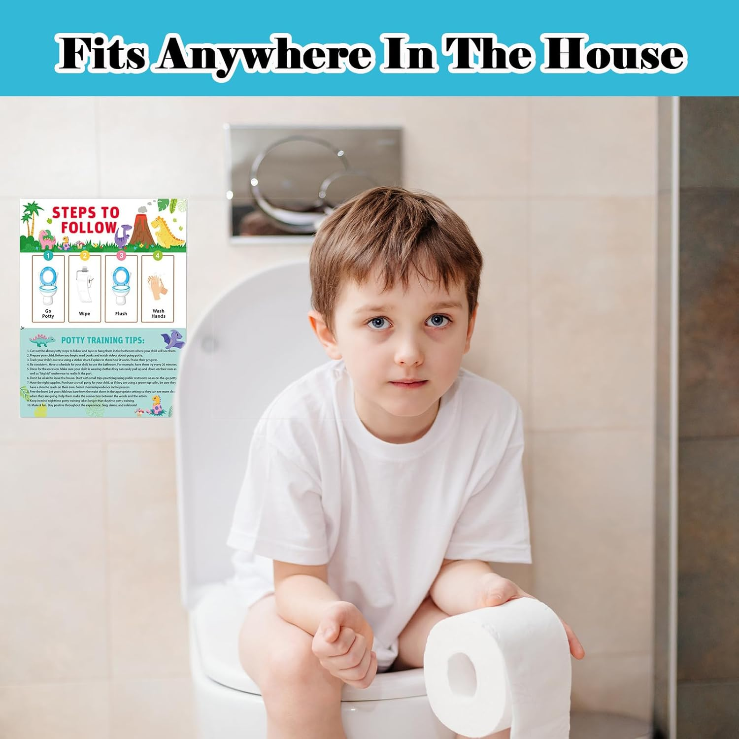 Toilet Training Reward Chart with Stickers, 10 Pcs Reward Chart for Kids for Potty Training, Cartoon Potty Training Products for Toddlers Boys & Girls, Stickers on Wall or Bathroom (Dinosaur) image number 3