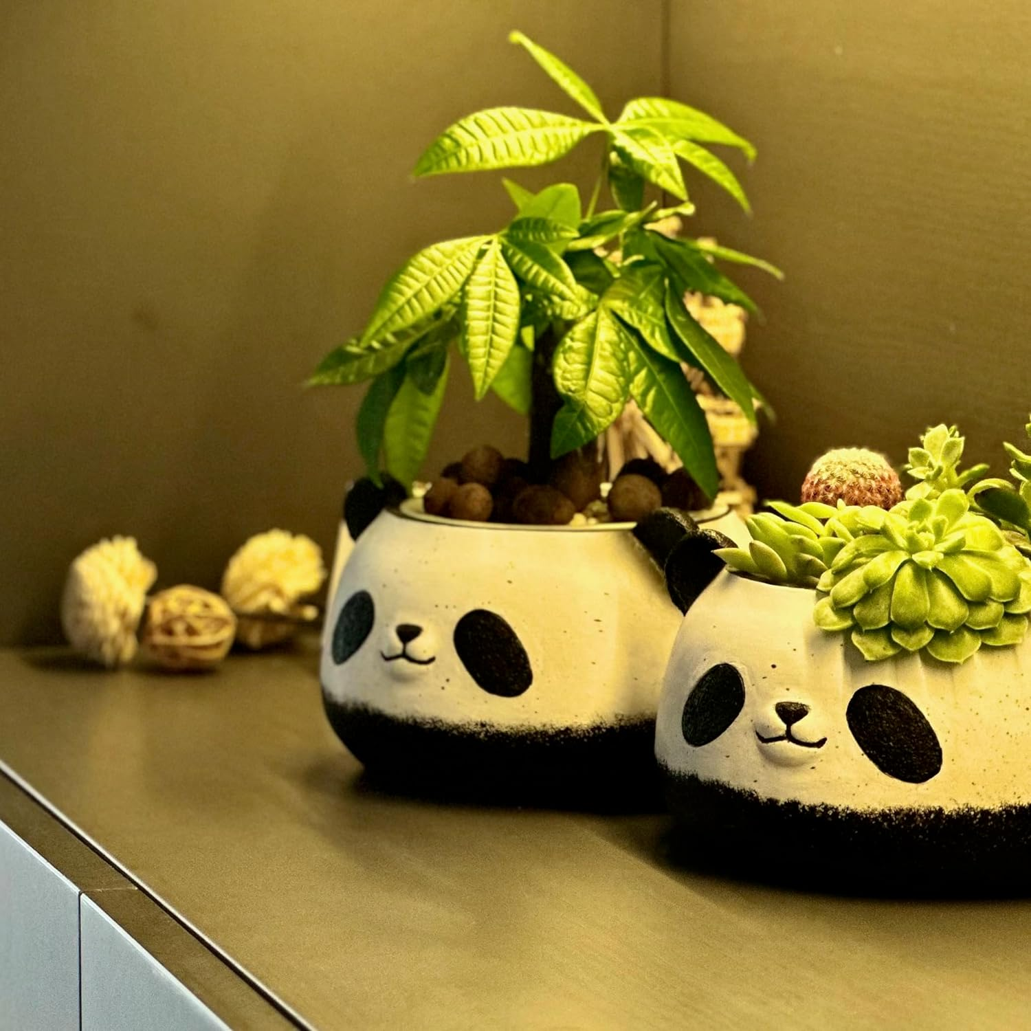 Small Panda Bear Plant Pots, Resin round Flower Pots, Cute Succulent Pots with Drainage Holes, Home Decor Planters for Animal Lovers image number 5