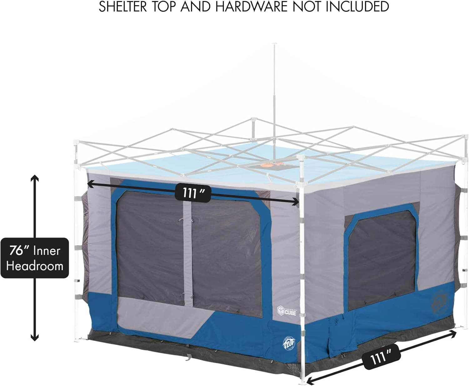 E-Z up Camping Cube 6.4, Converts 10' Straight Leg Canopy into Camping Tent, Royal Blue - Splash image number 2