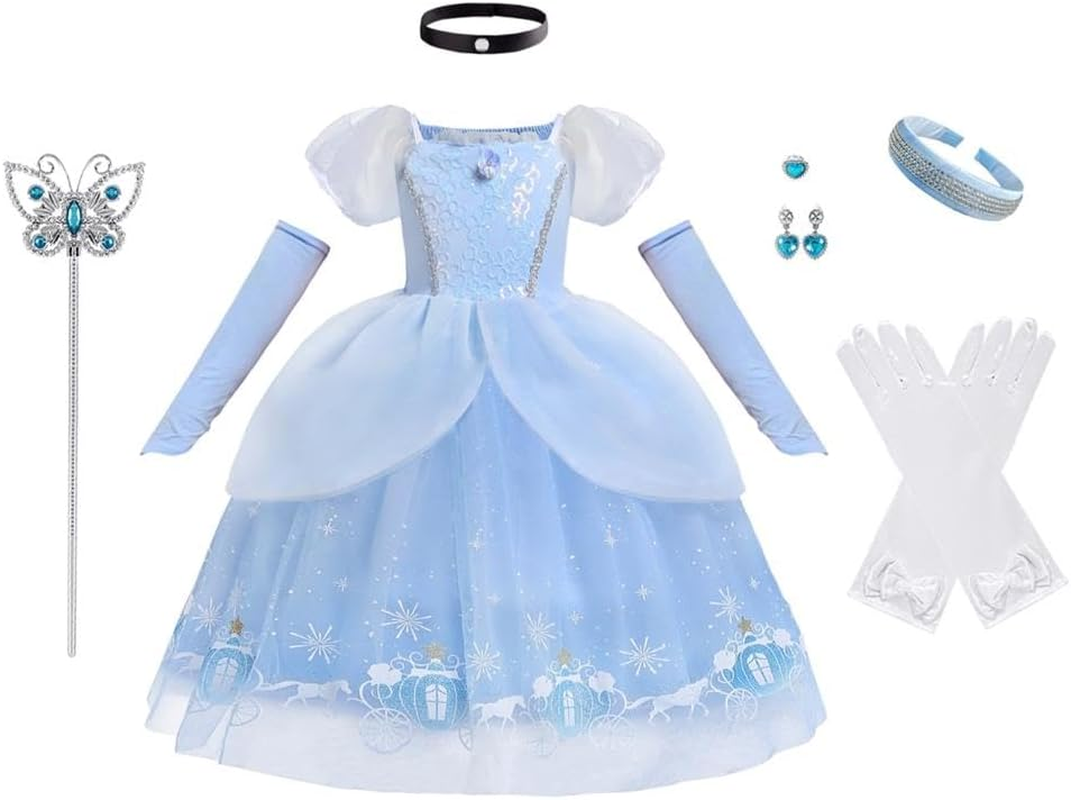 Dressy Daisy Princess Fancy Dress up Halloween Costume Pumpkin Car Birthday Party Outfit with Arm Mitts for Toddler Girls Size 2-7