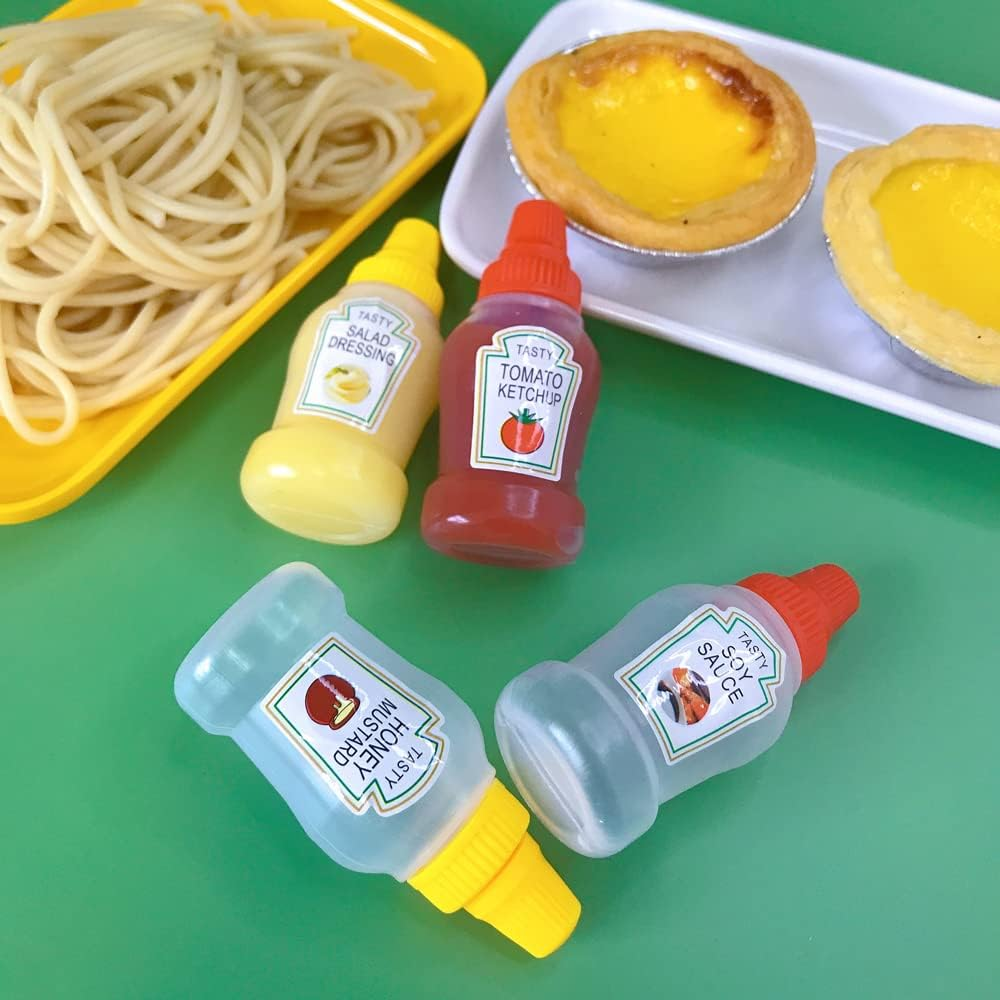 4Pcs Mini Condiment Squeeze Bottle Ketchup/Soy Sauce/Honey/Salad Dressing Container Portable Reusable Lunchbox Dispensers with Screw Cap,25Ml image number 6