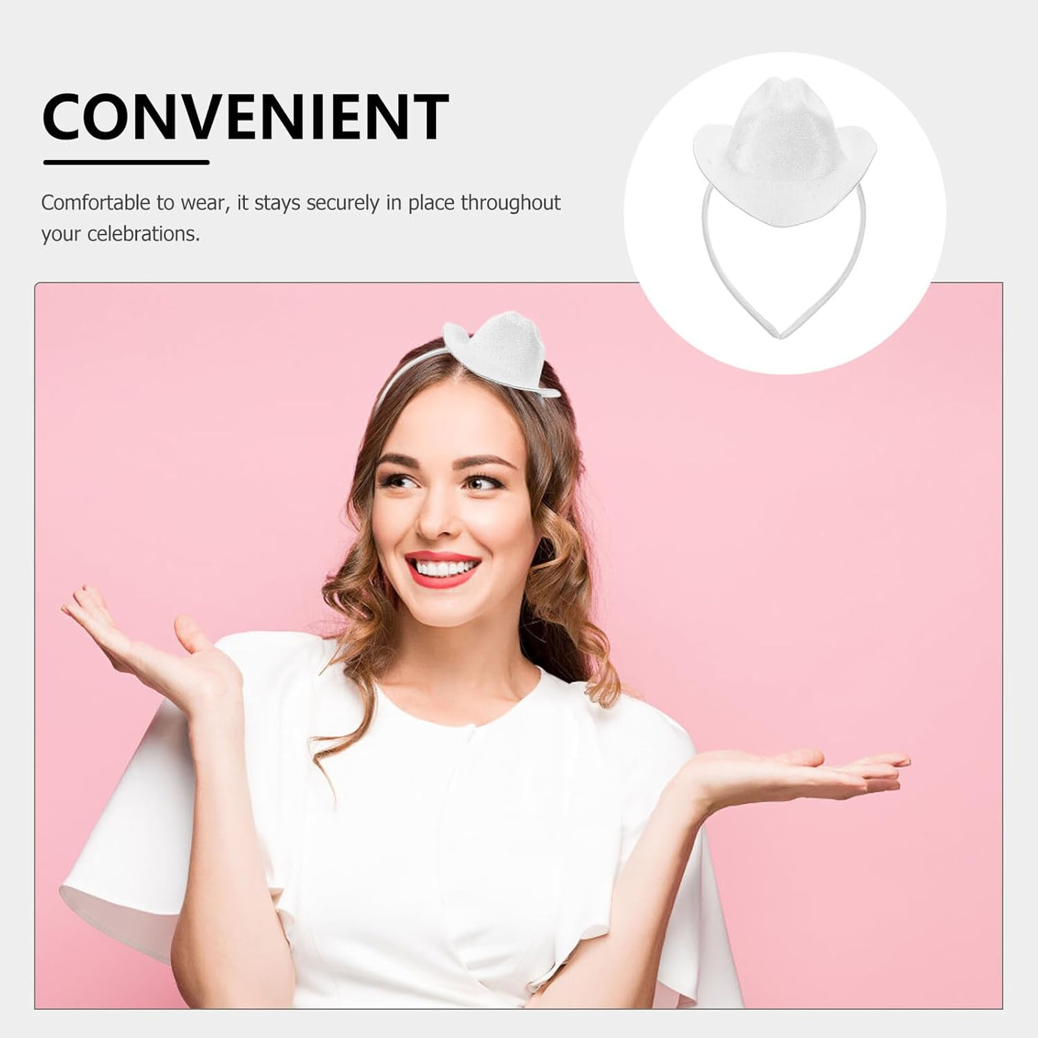 TEHAUX Mini White Cowboy Hat Headband 13.5Cm Western Cowgirl Hat Hair Accessory for Women Festival Party Costume Dance