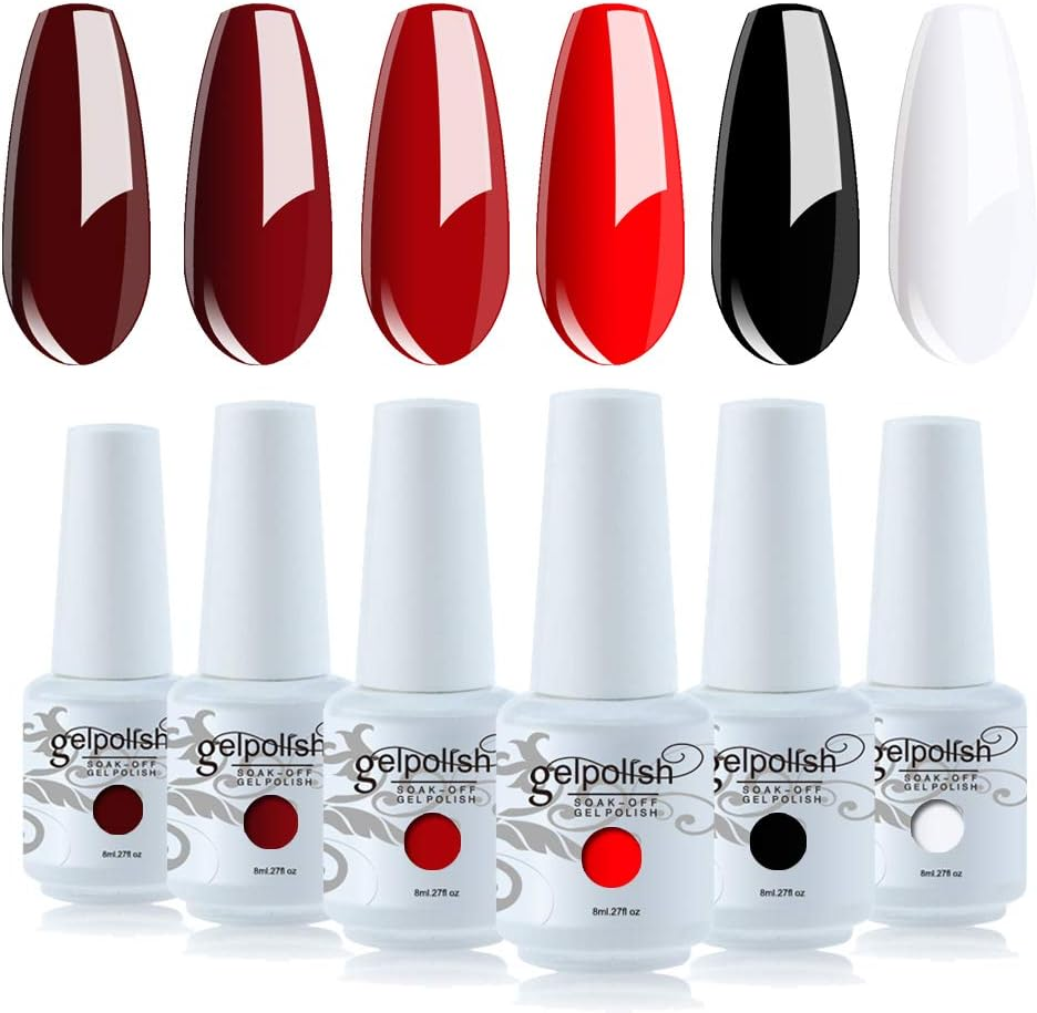Vishine Gel Nail Polish Set - Red White Black Classic Series 6 Colors Gel Polish Set Kit LED Soak off Gel Polish 0.27 OZ 8ML image number 1