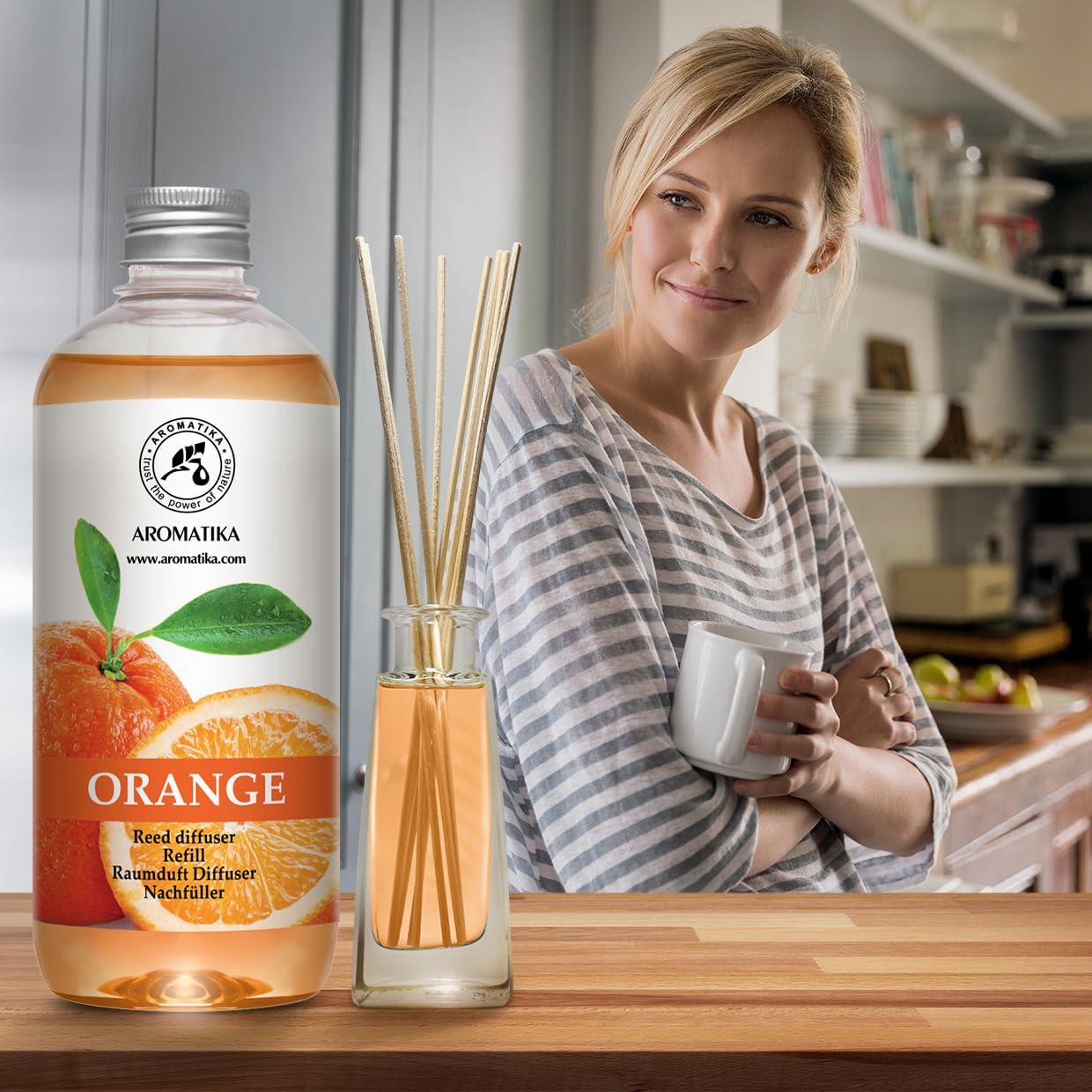Orange Reed Diffuser Refill 500Ml - Room Fragrance Diffuser with Natural Essential Orange Oil - Best for Aromatherapy - Spa - Home - Kitchen - Bath - Office - Fintess - Club - Restaurant - Boutique image number 2