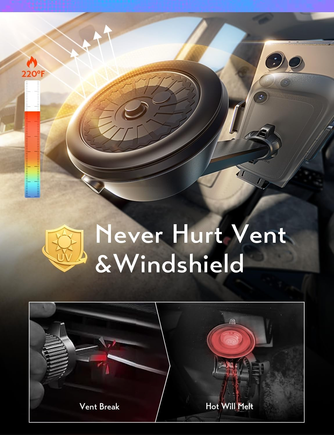 LISEN Car Phone Holder, [2025 Smart Suction] Electric Suction Cup Phone Mount 2 in 1 Dashboard Windshield Car Phone Holder, Adjustable Phone Holder for Iphone 16 15 14 13 12 Samsung Android Big Phones image number 6