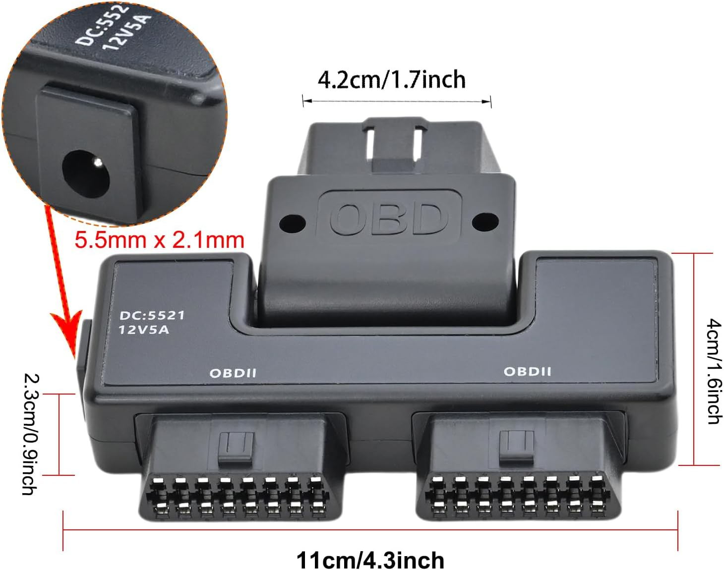 Ikkegol Pocket OBD2 OBDII Full 16 Pin Male to 2 Female Splitter Converter Adapter 1 to 3 OBD Cable Extension for Diagnostic Tool Extender with DC5521 Port Interface Power Supply for All Car Vehicles image number 1